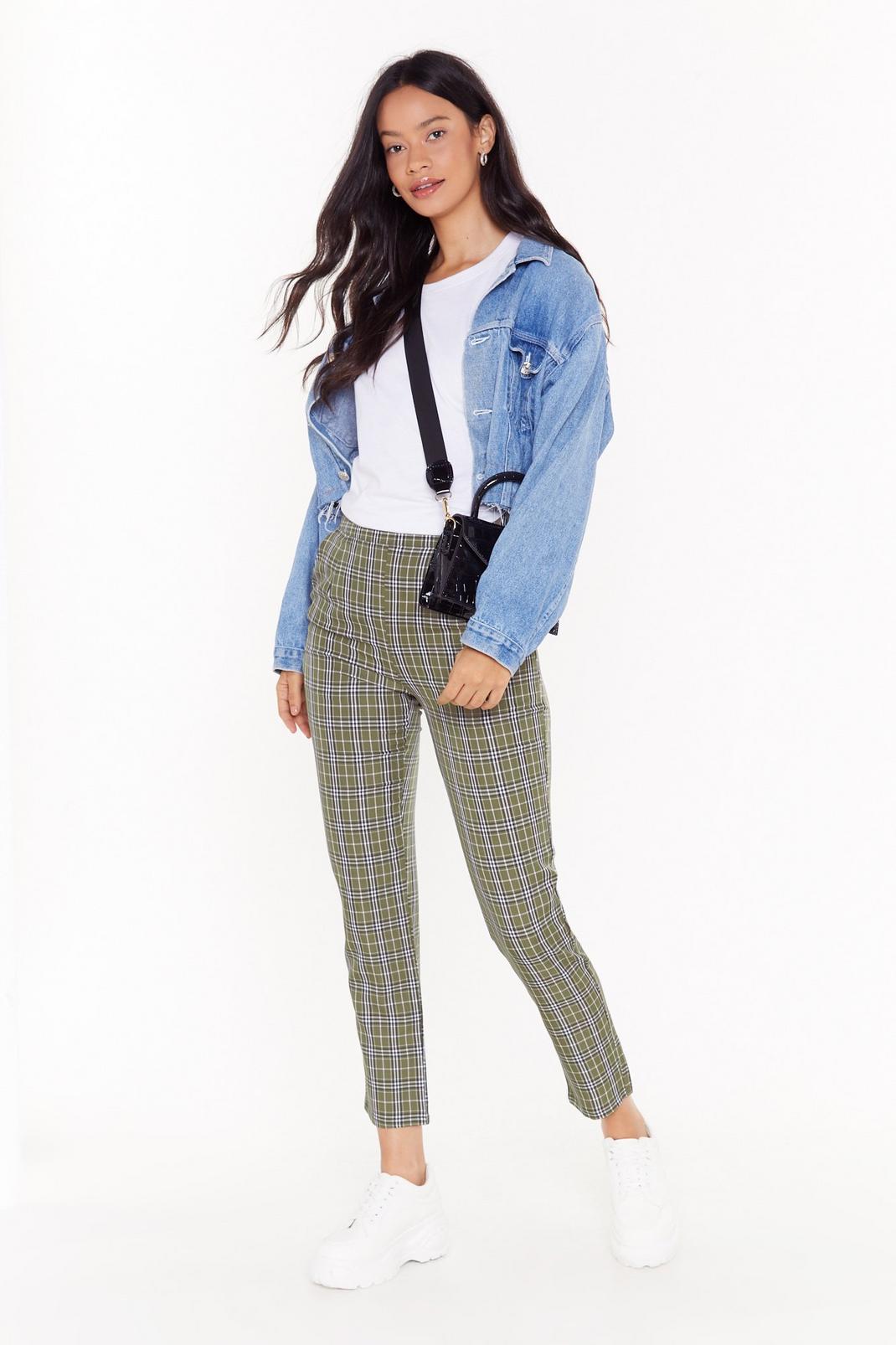 Plaid High Waisted Tapered Pants image number 1