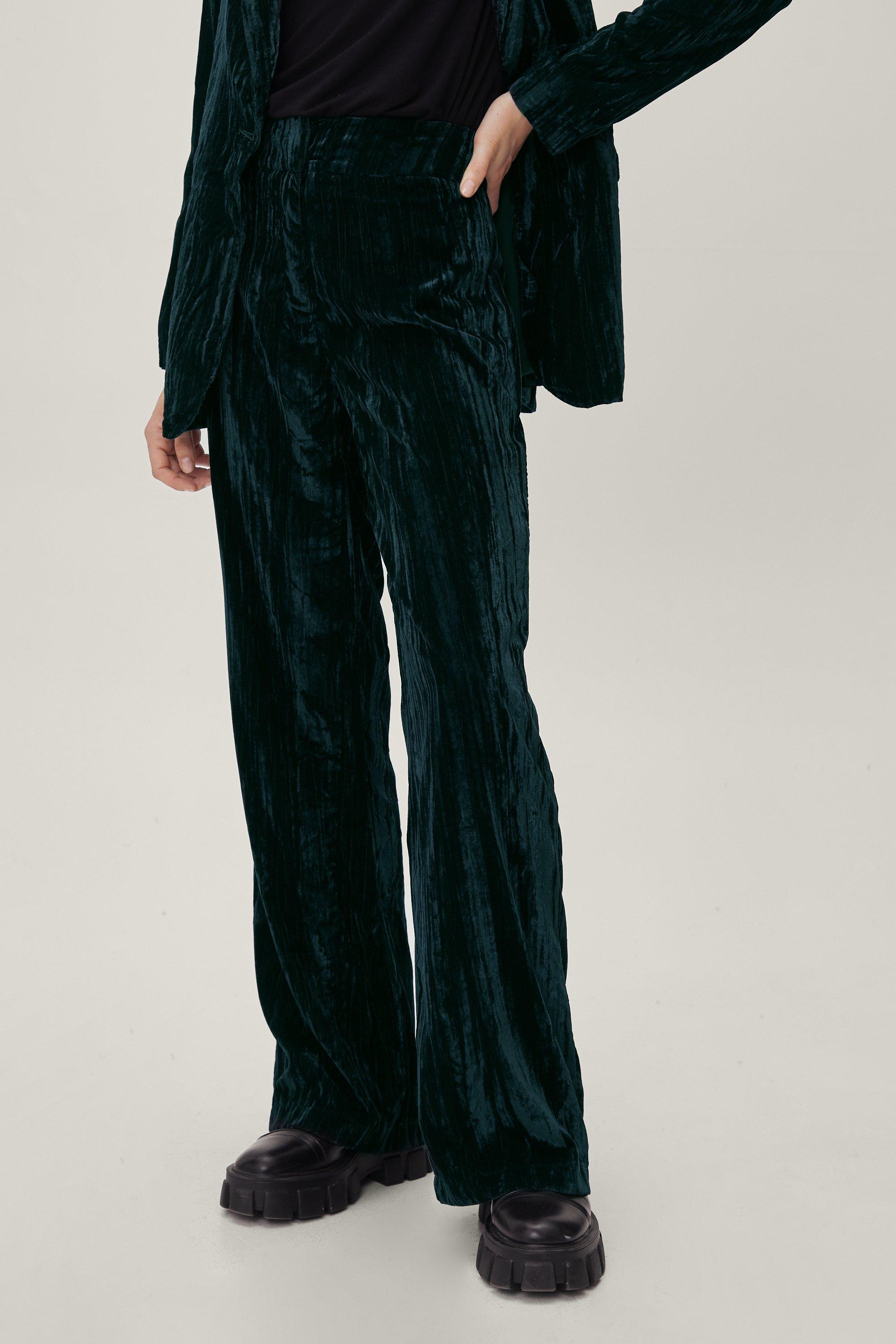 crushed velvet wide leg pants