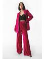 Hot pink Crushed Velvet Co-ord Wide Leg Trousers