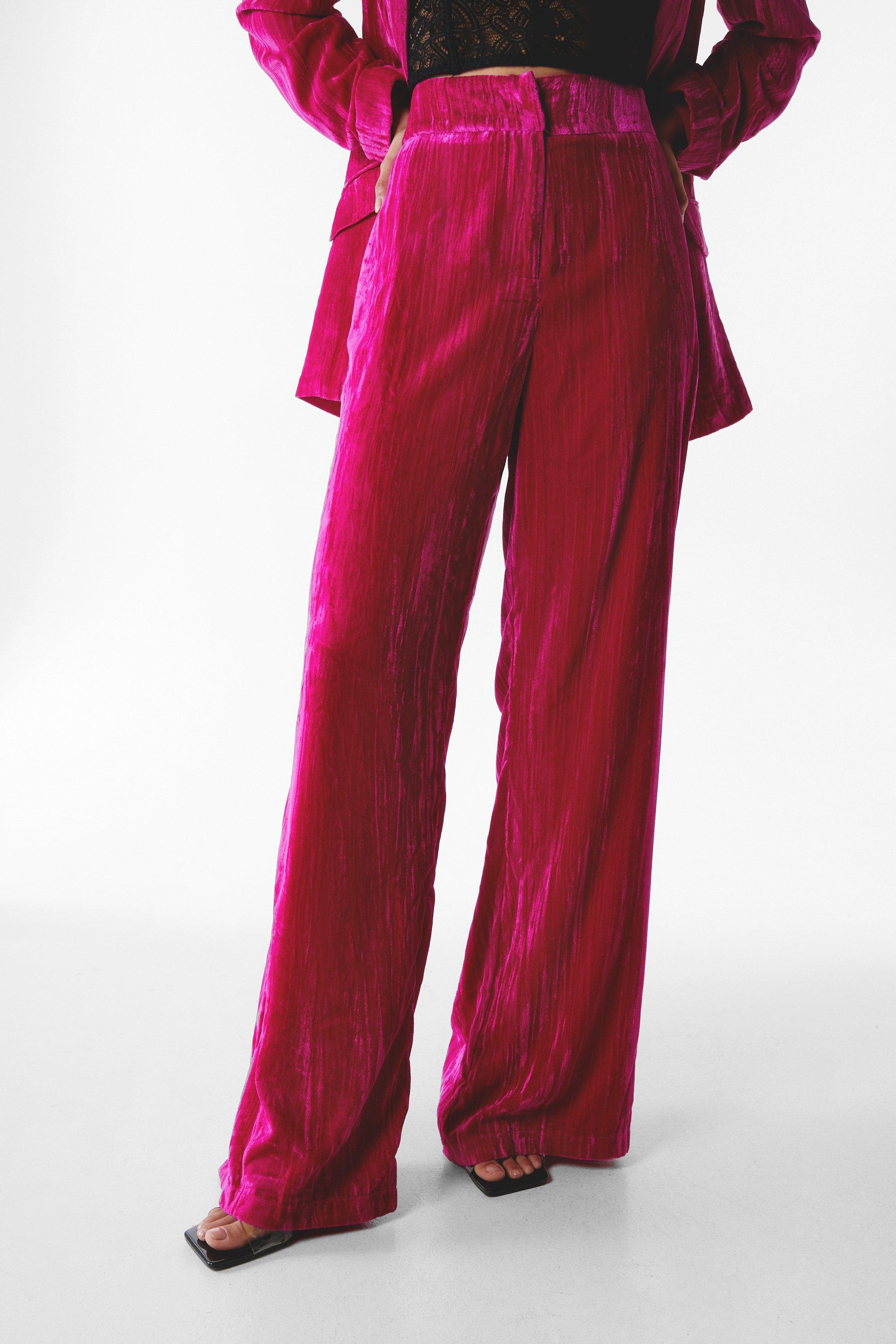 Taking the Reigns Red Crushed Velvet High-Waisted Wide Leg Pants