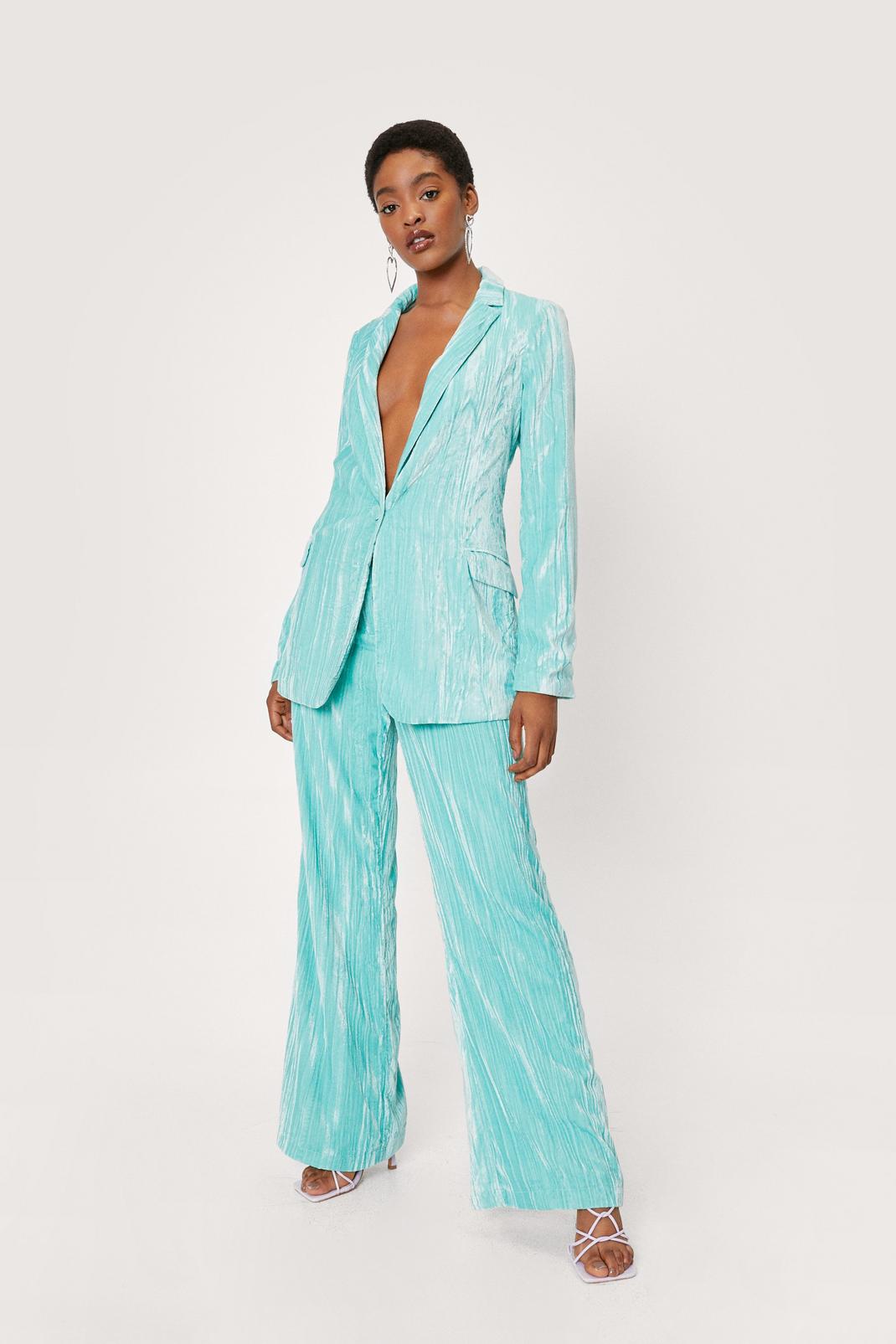 Mint Crushed Velvet Co-ord Wide Leg Trousers image number 1