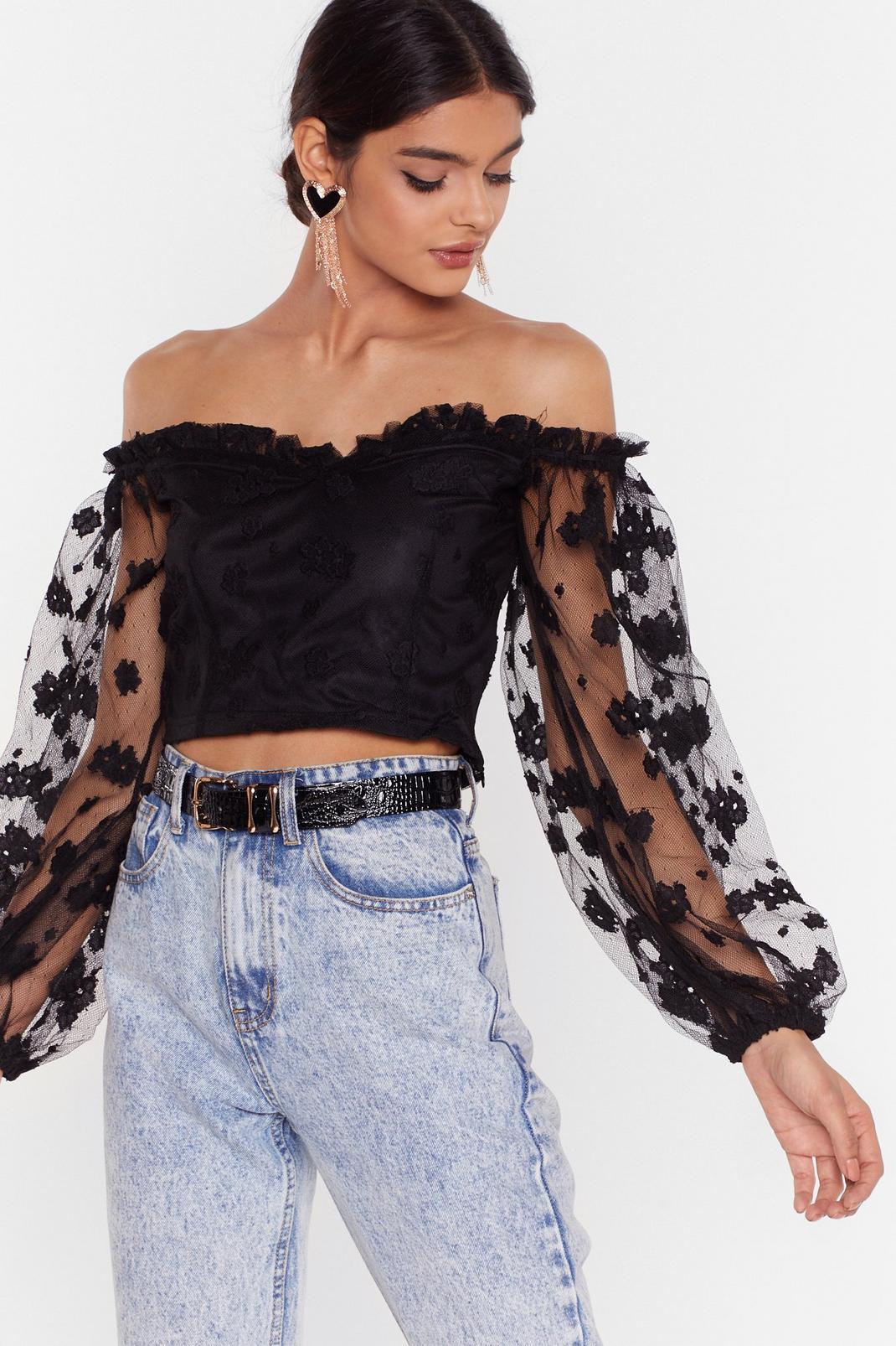 You Make My Heart Lace Off-the-Shoulder Blouse image number 1