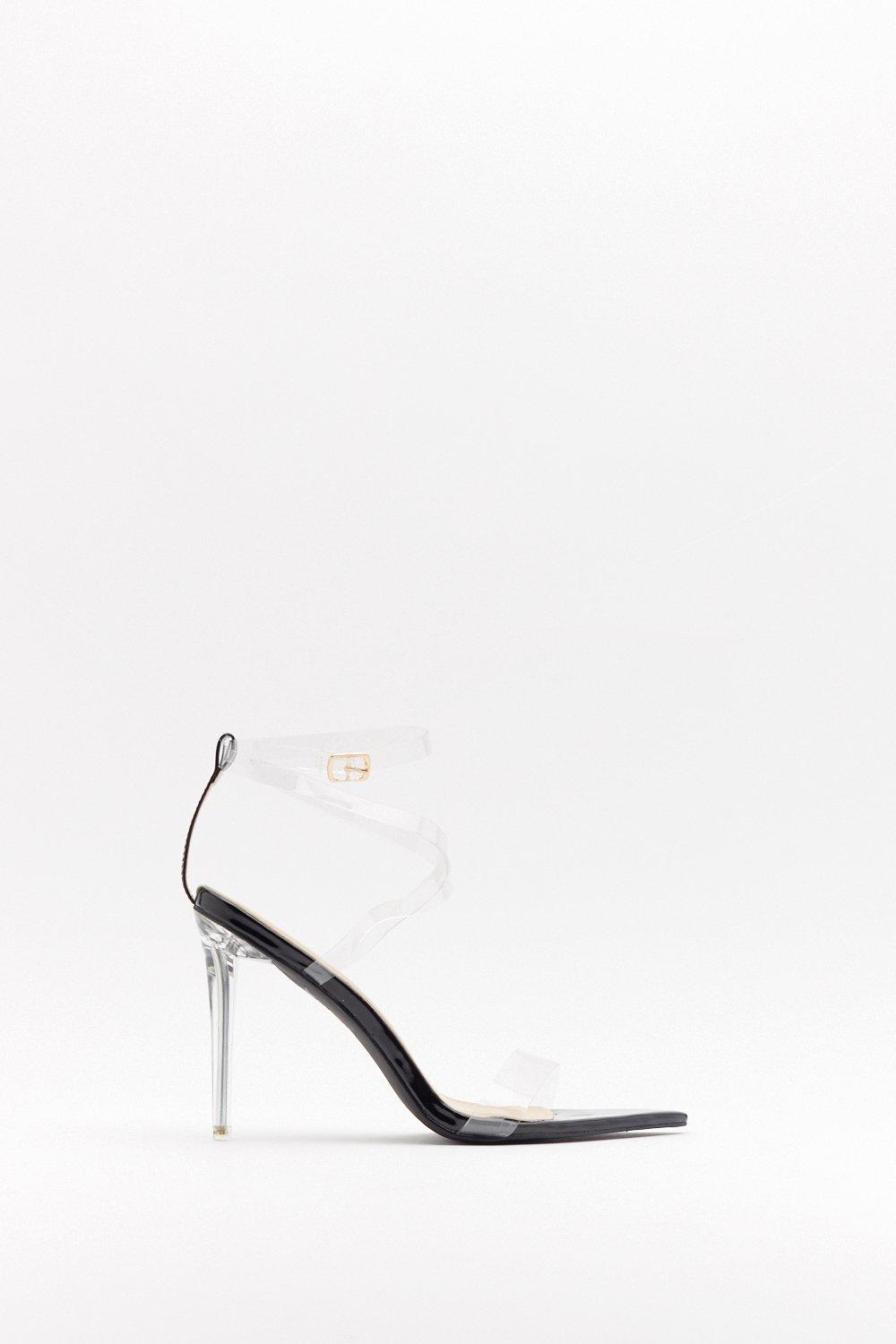 clear black pointy heels