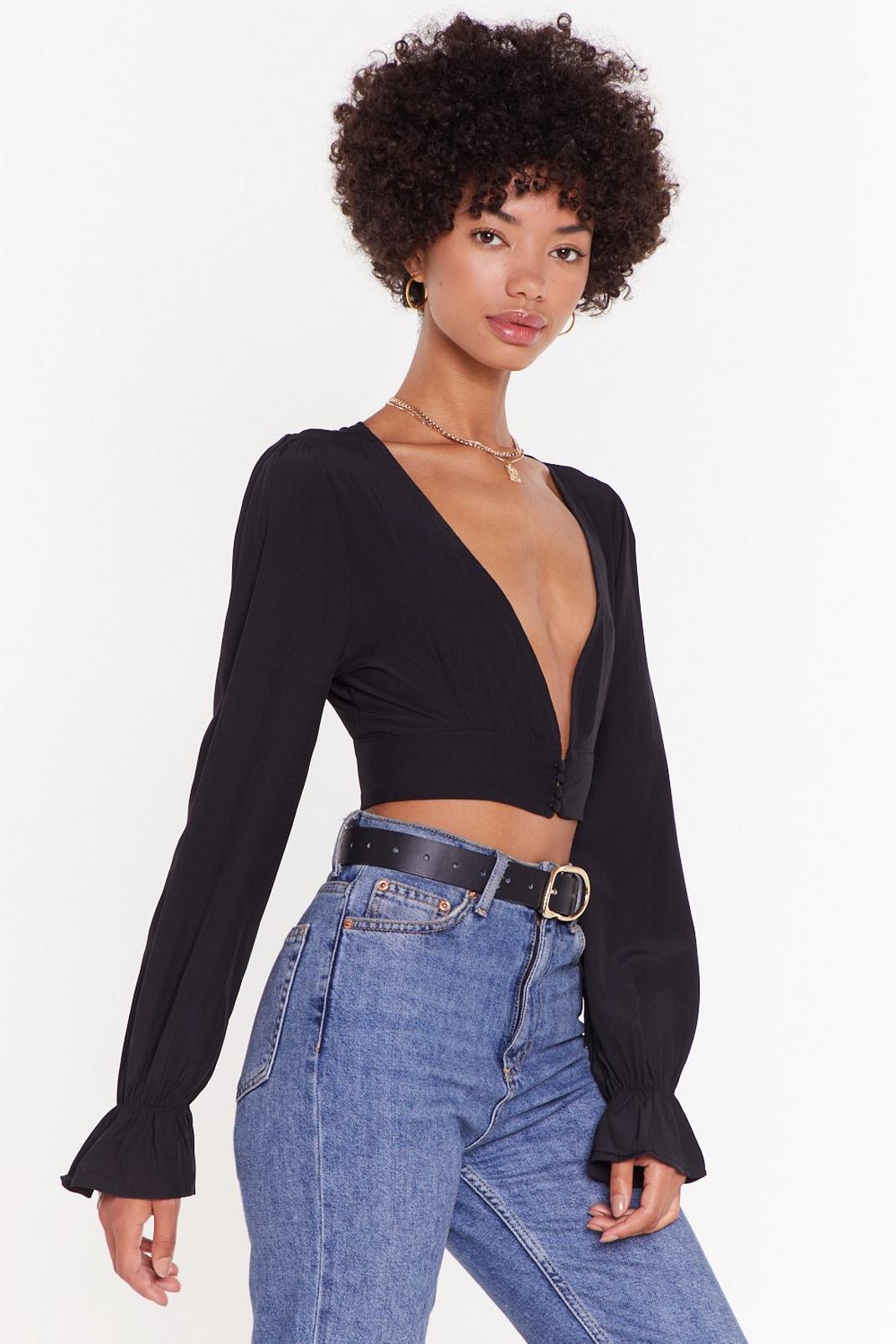 Don't Sleeve Me Alone Plunging Cropped Blouse image number 1