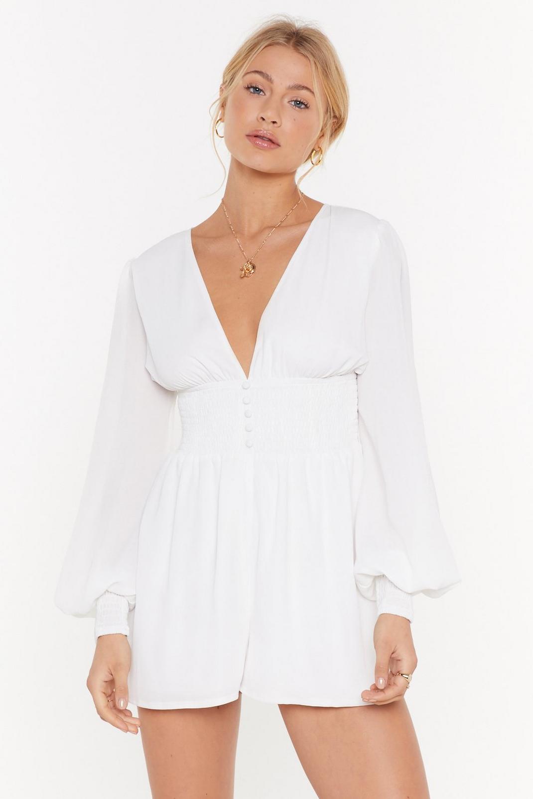 White My Waist Buds Balloon Sleeve Playsuit image number 1