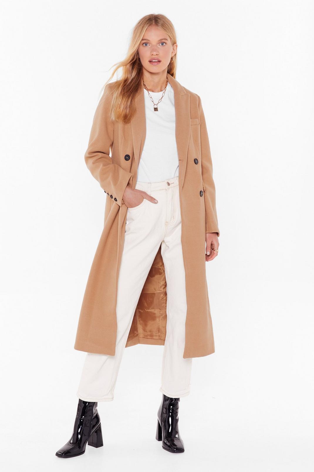 Camel Seeing Double Faux Wool Longline Coat image number 1