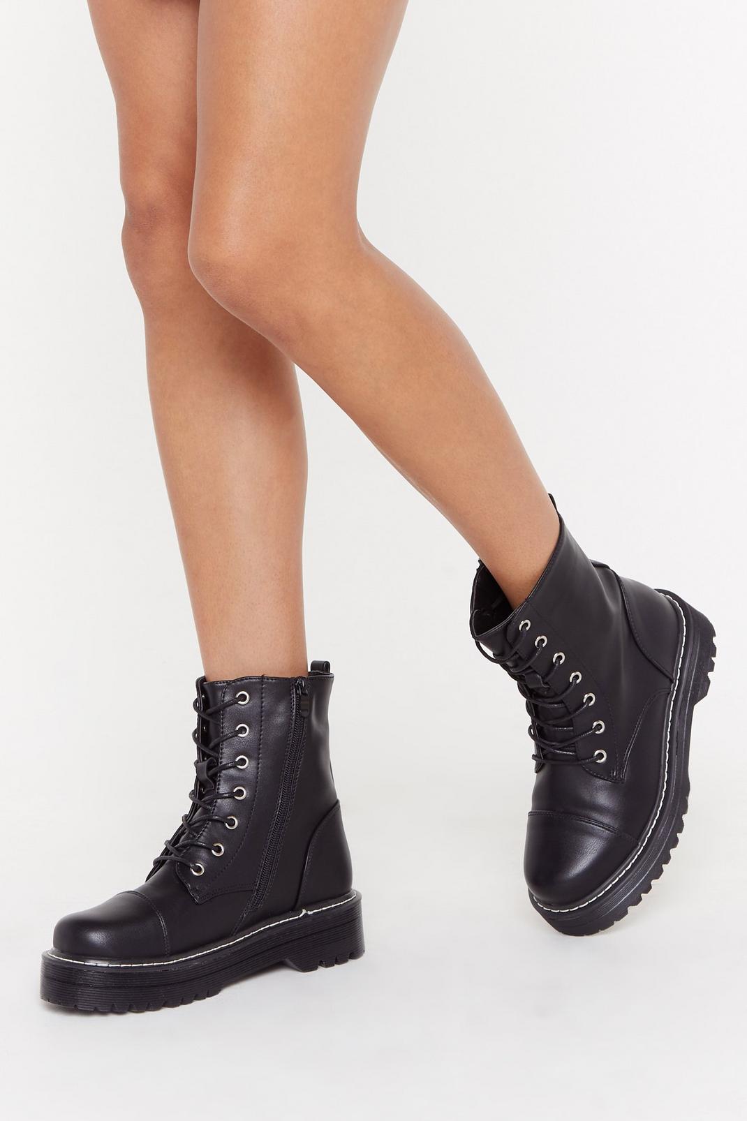 Stiched Up Faux Leather Lace-Up Boot image number 1