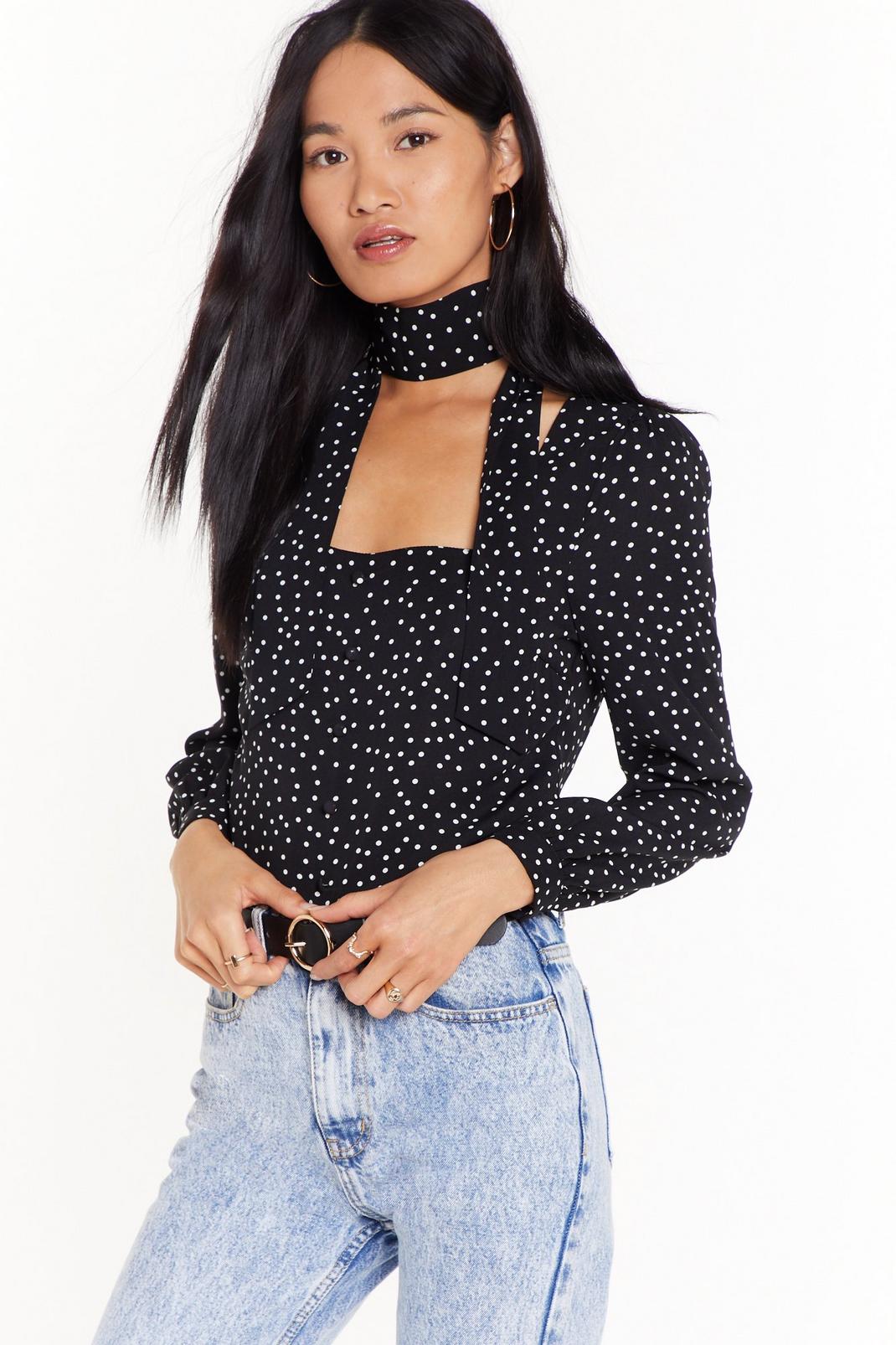 You've Got a Dot of Opinions Tie Neck Blouse image number 1