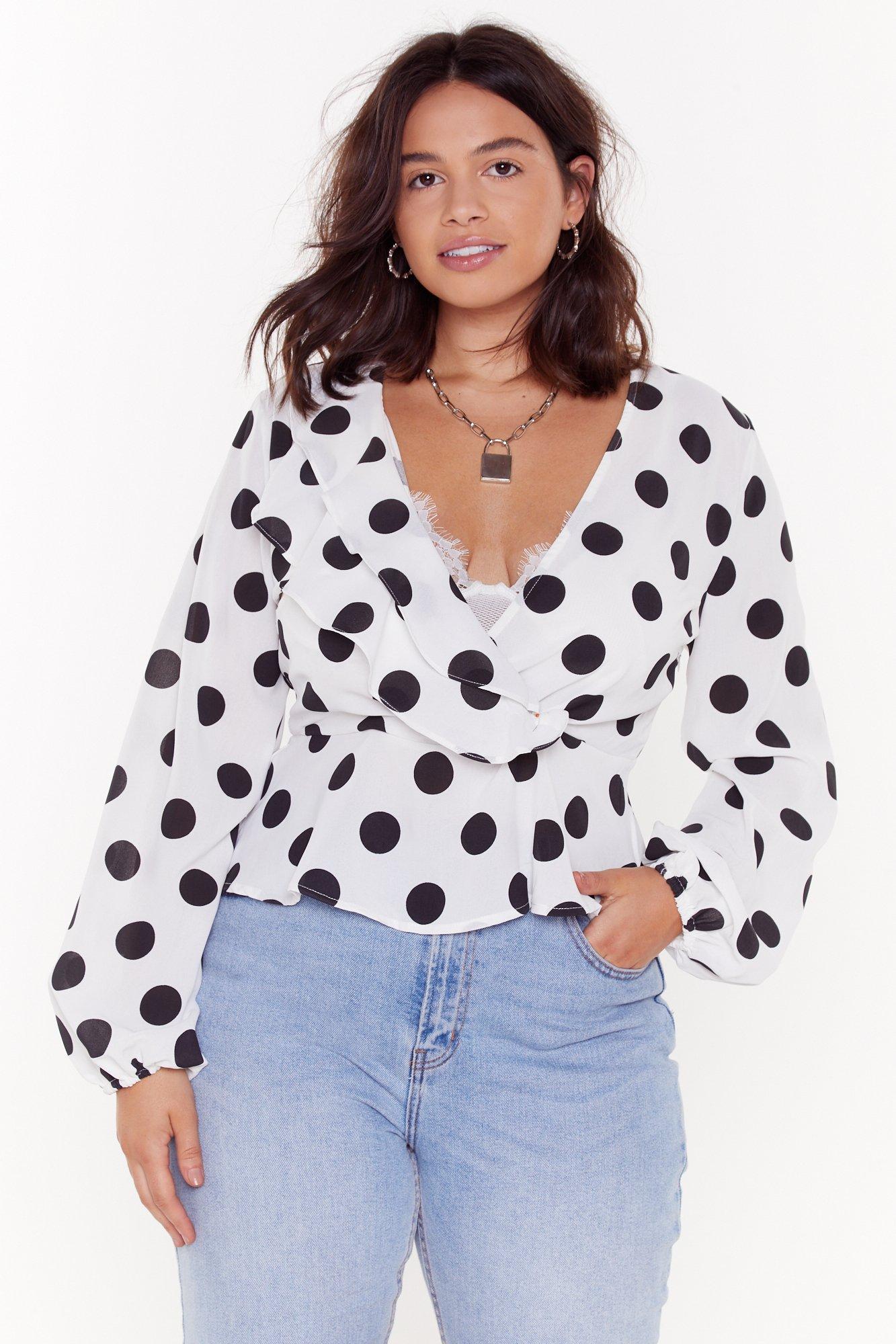 polka dot ruffle blouse