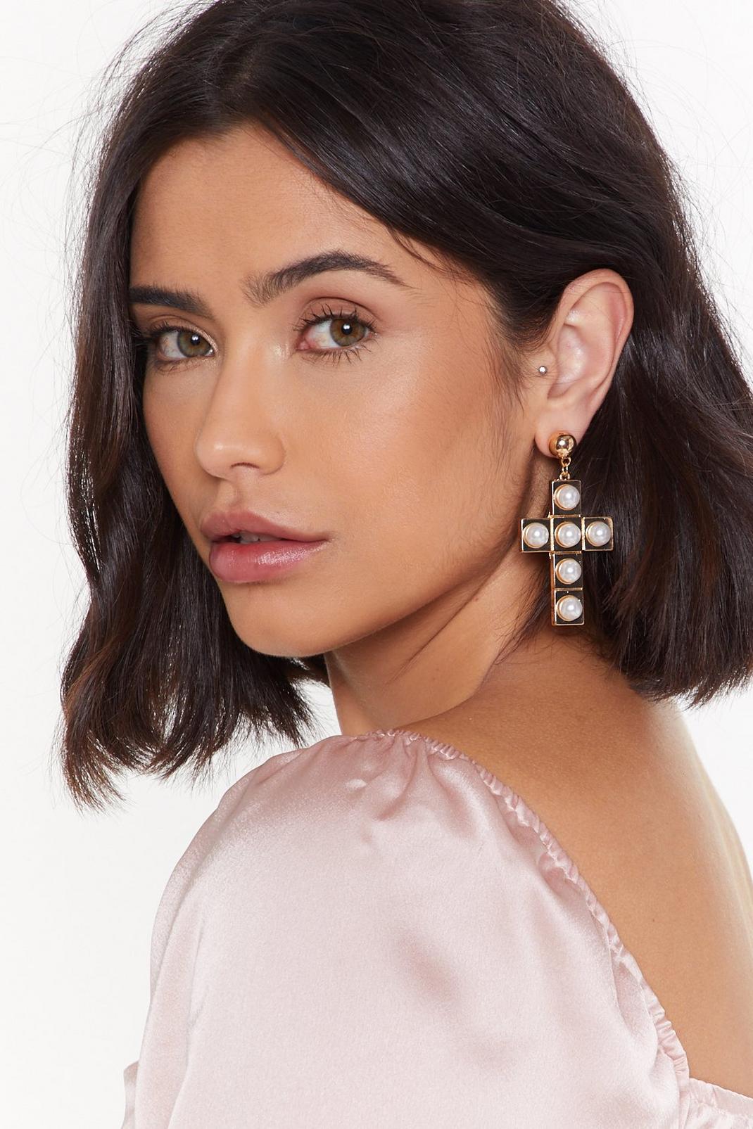 Don't Cross Our Pearl Drop Earrings image number 1