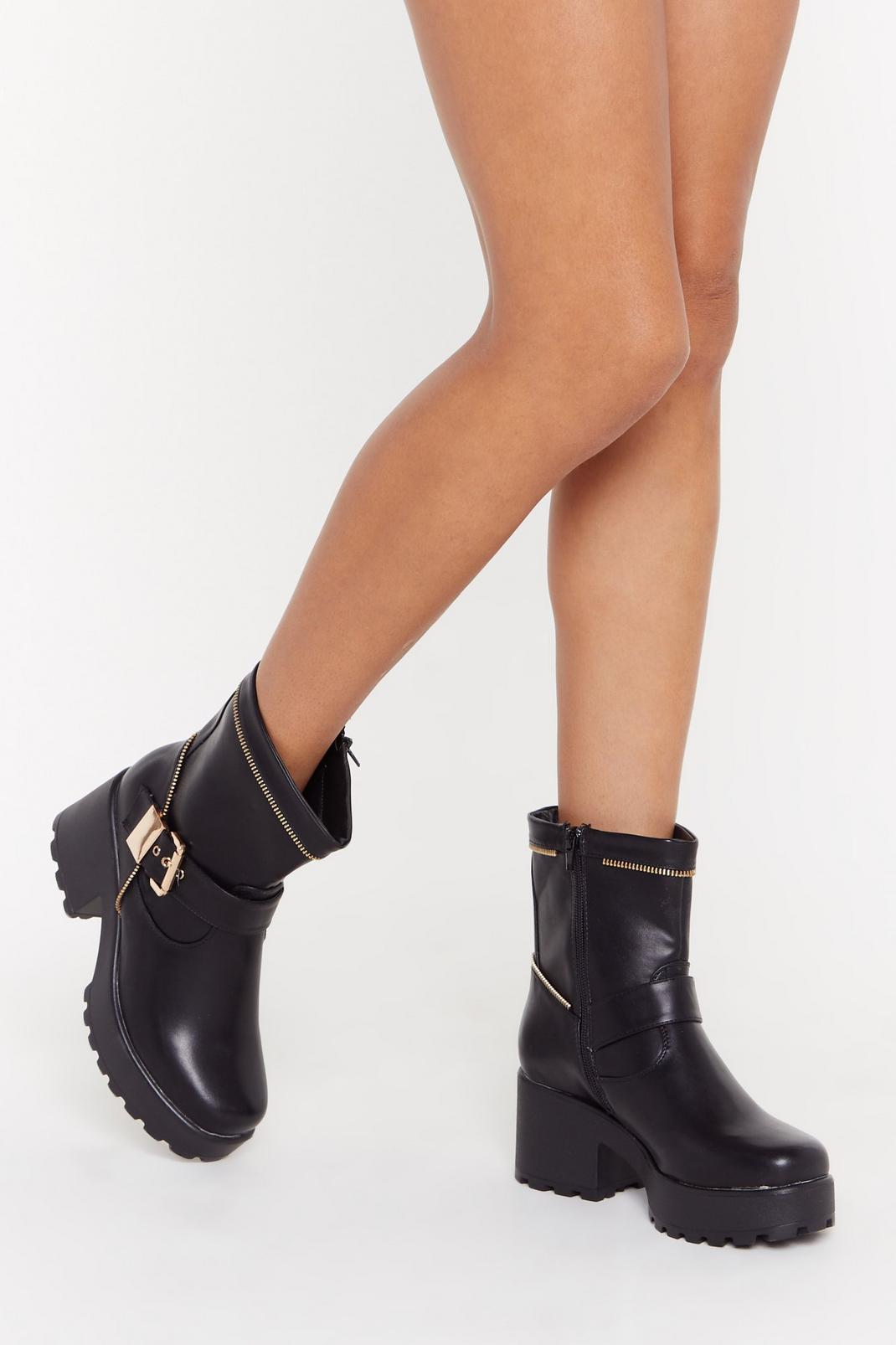 Zip Town Faux Leather Biker Boots image number 1