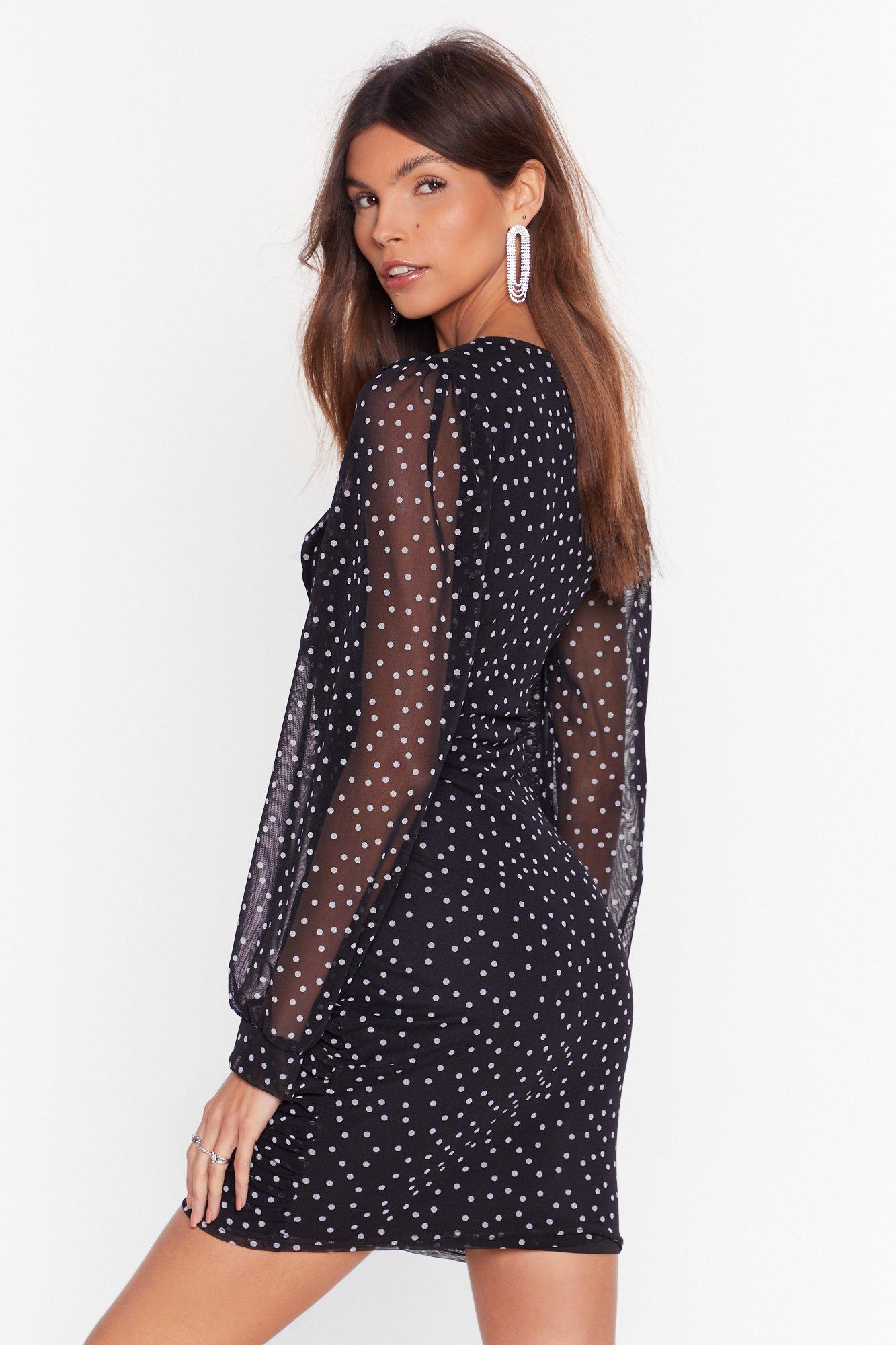 Polka Dot Mesh Sleeve Mini Dress