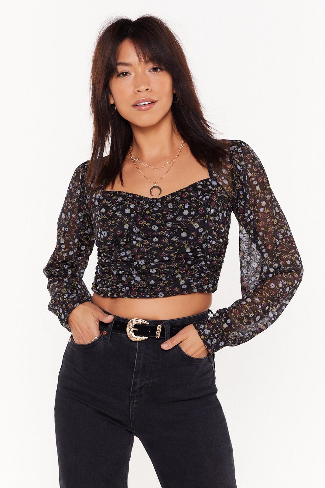Listening to Flower Hearts Floral Mesh Crop Top image number 1