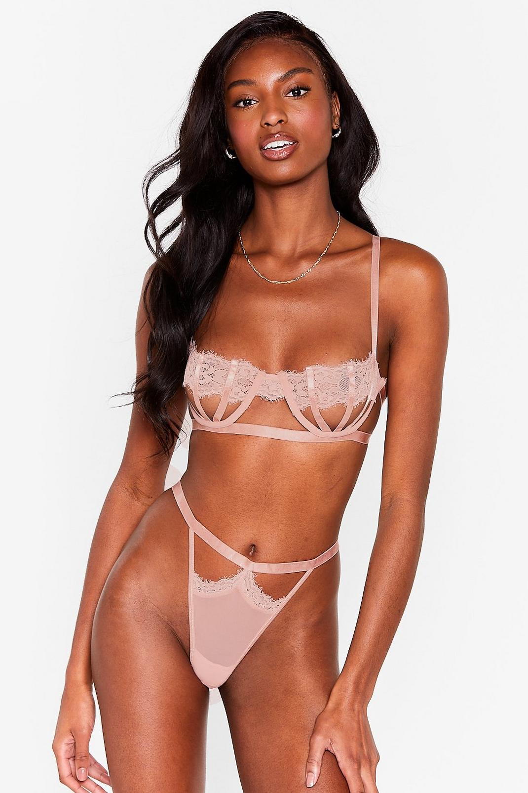 Mocha Cut Out Lace Bralette and Thong Set image number 1