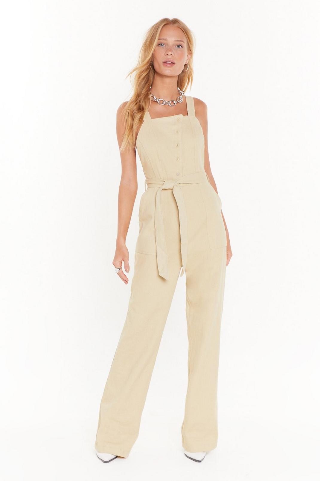 Button Front Wide Leg Romper Dungaree