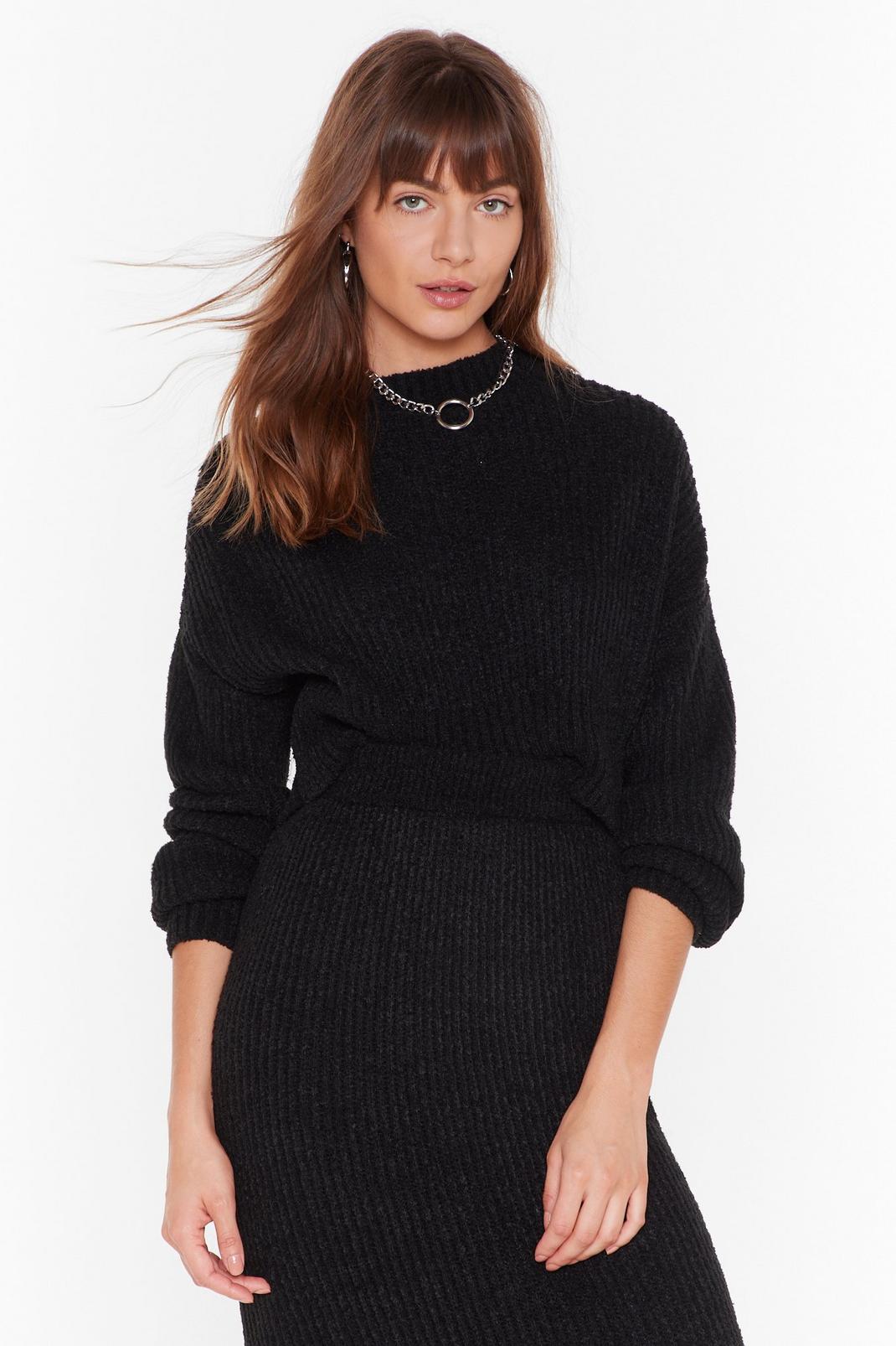 Black Chunky Knit Slouchy Jumper image number 1