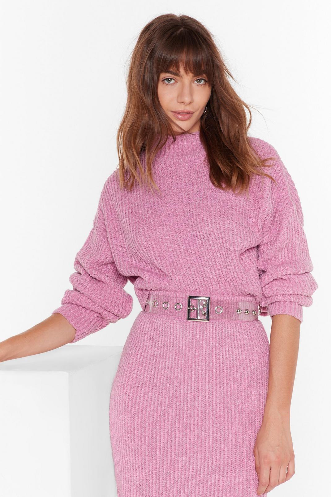Rose Boucle Knit High Neck Cropped Sweater image number 1