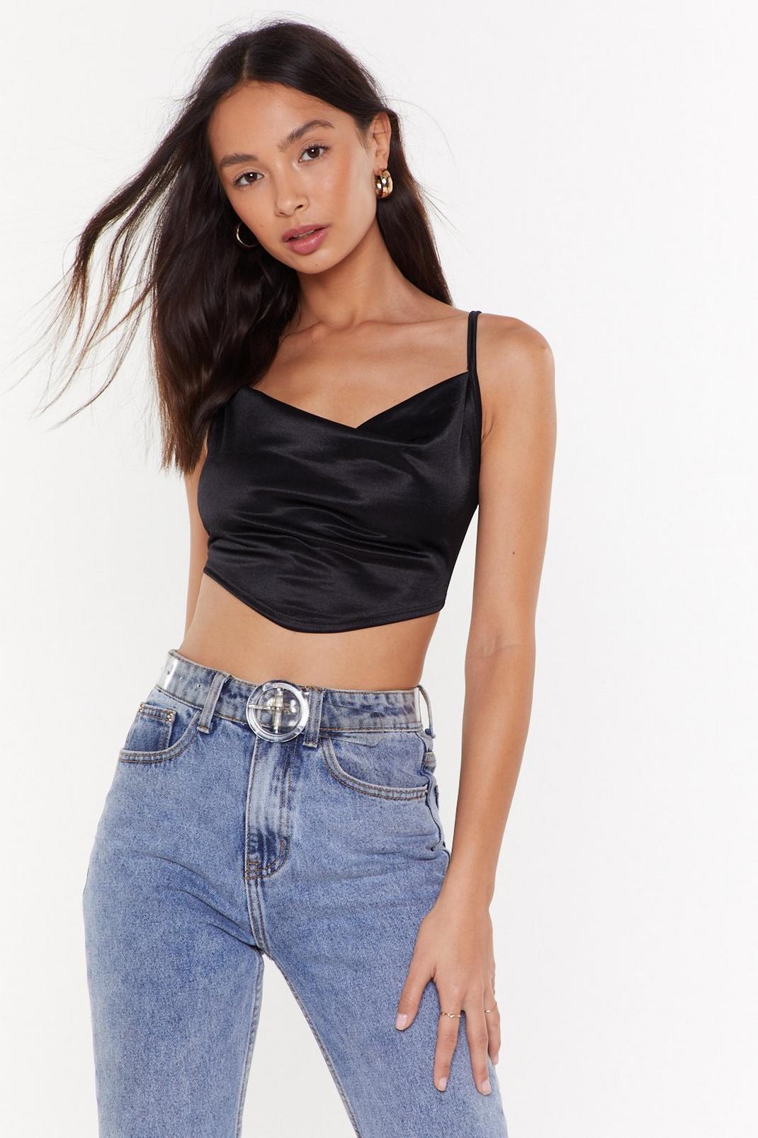 Let's Cowl It Love Satin Strappy Crop Top image number 1