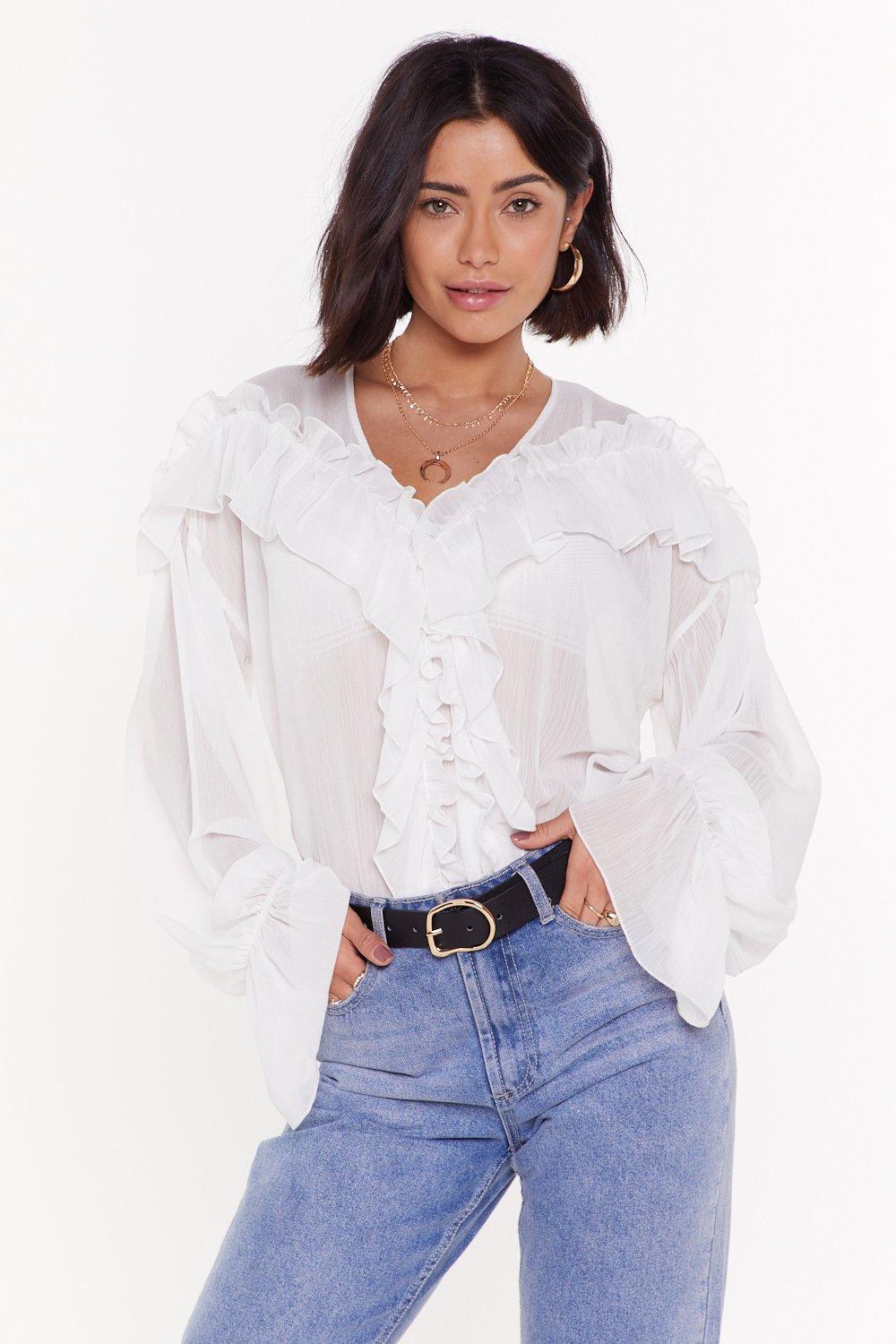 ruffle clasp front top