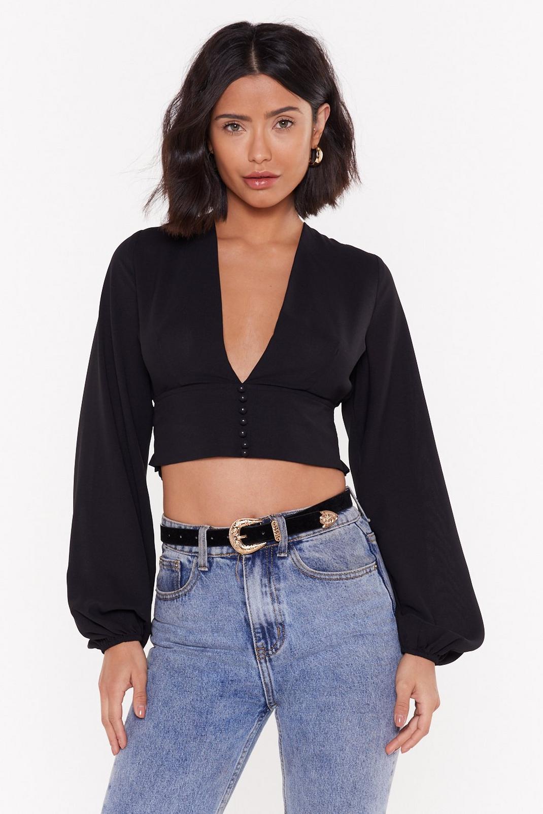 If You Could V Me Now Button-Down Crop Top image number 1