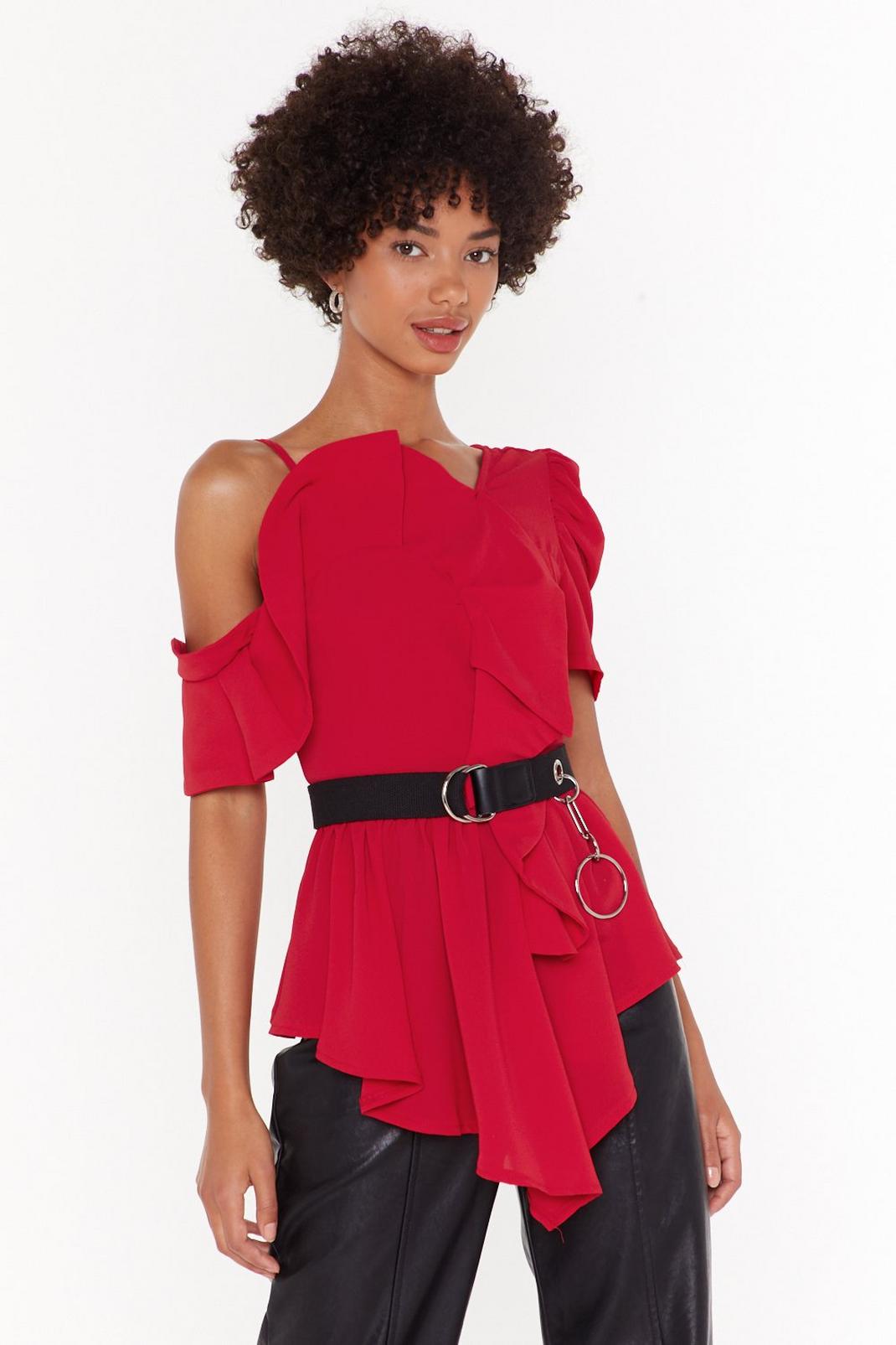 Red Totally Shoulder It Asymmetric Blouse image number 1