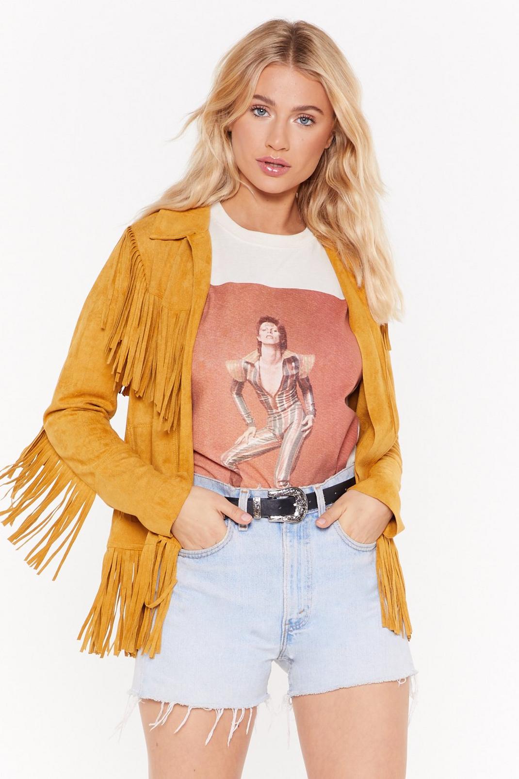 Mustard Suede You Look Faux Suede Fringed Jacket image number 1