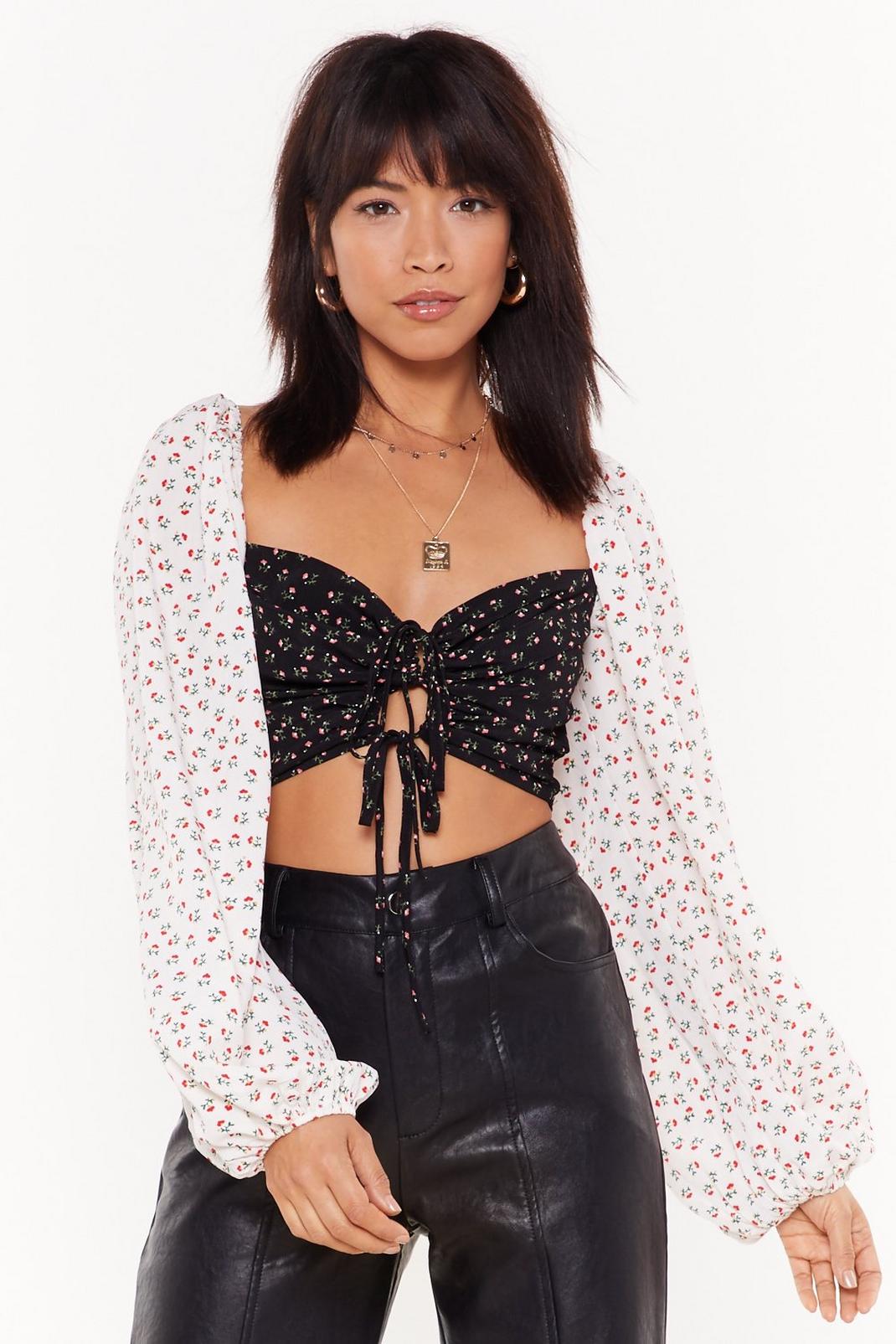 Flower By Flower Lace-Up Crop Top image number 1