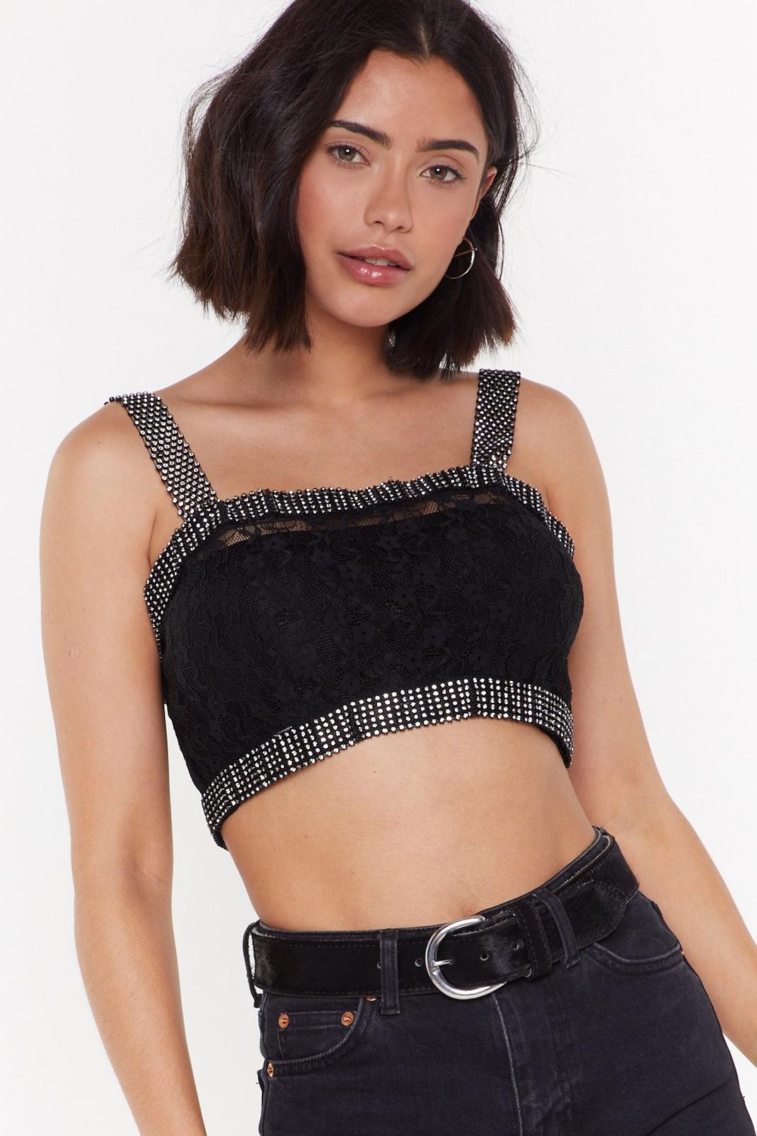 Glitter-ly Don't Care Lace Crop Top image number 1
