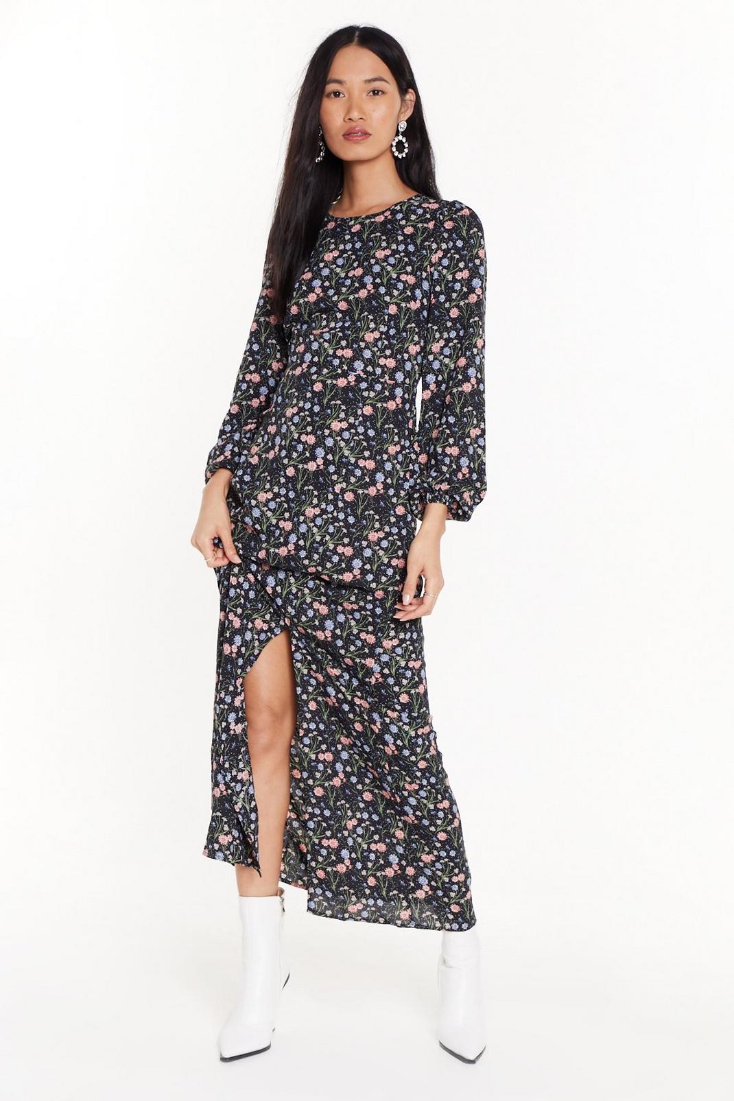 Floral Long Sleeve Cut Out Midi Dress image number 1