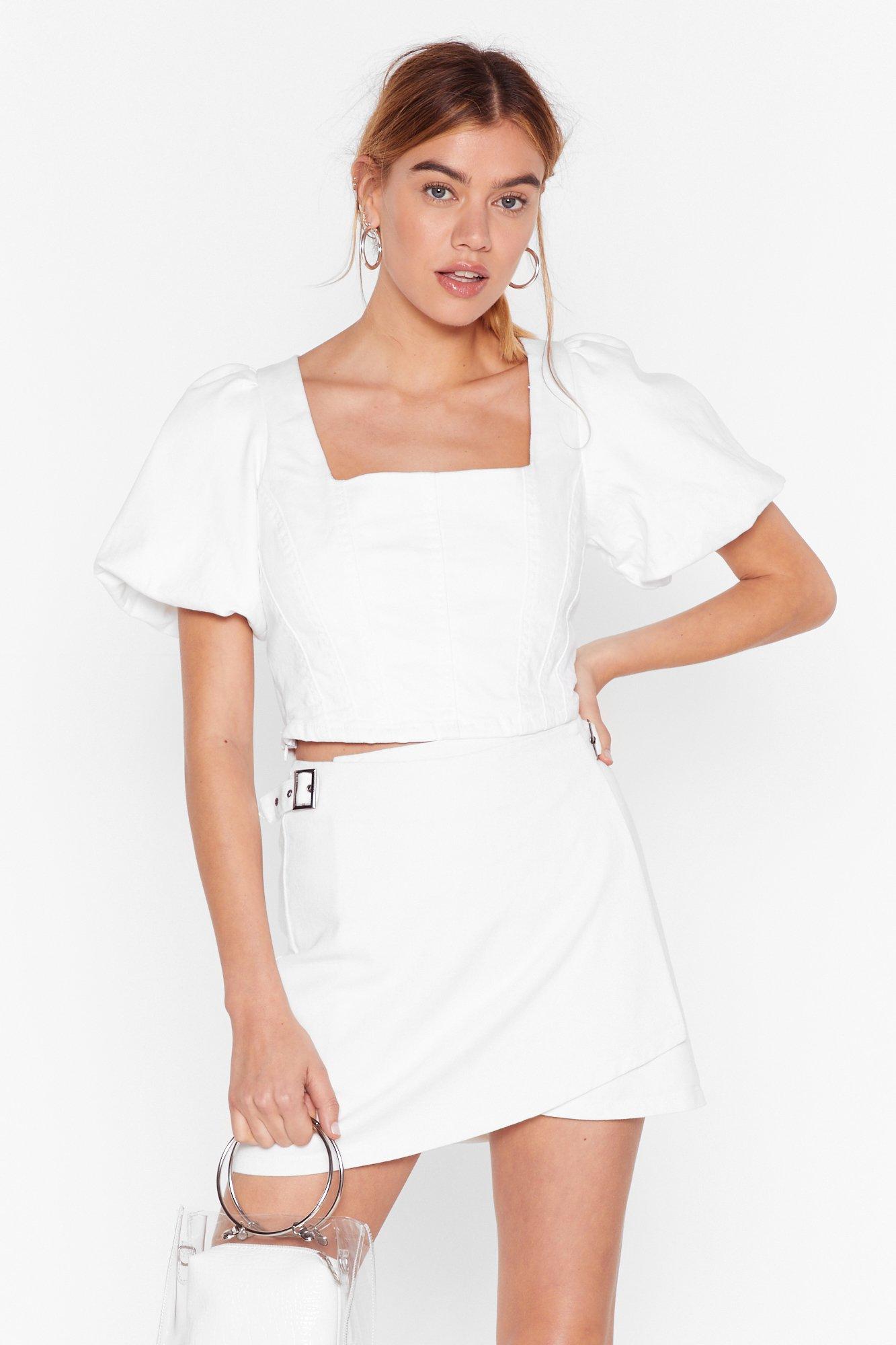 white denim wrap skirt