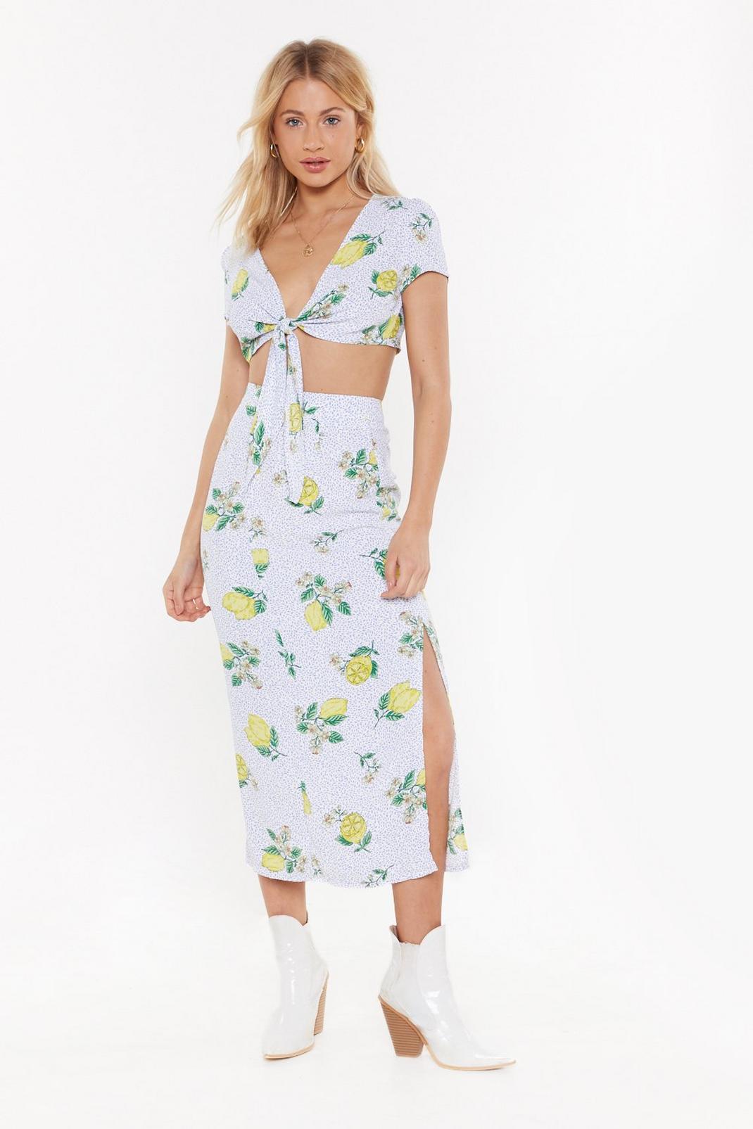 Feeling Fruity Lemon Crop Top and Maxi Skirt Set image number 1