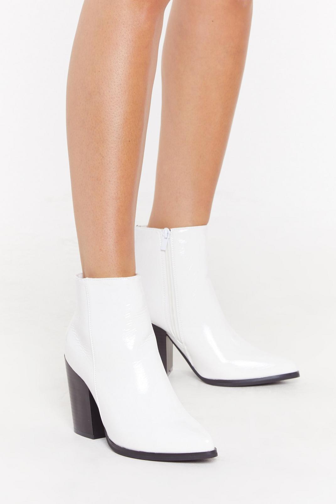 What's Your Ankle Patent Heeled Boots