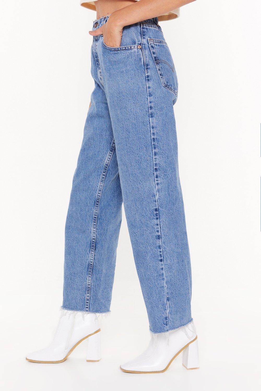 Vintage High Waisted Wide Leg Frayed Jeans