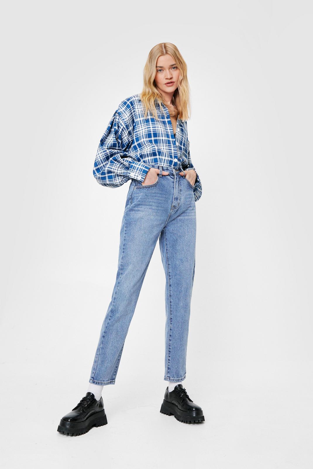 Mid blue Straight Leg High Waisted Jeans image number 1