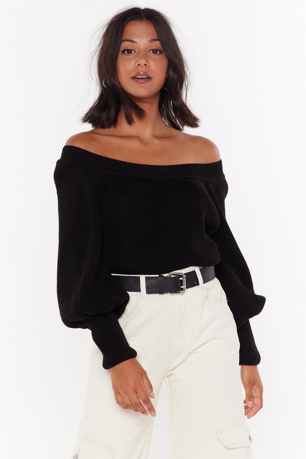 Off-The-Shoulder Jumper with Balloon Sleeves image number 1