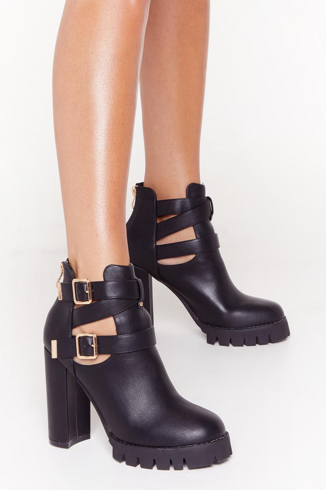 Cut-Out Me Some Slack Faux Leather Buckle Boots image number 1