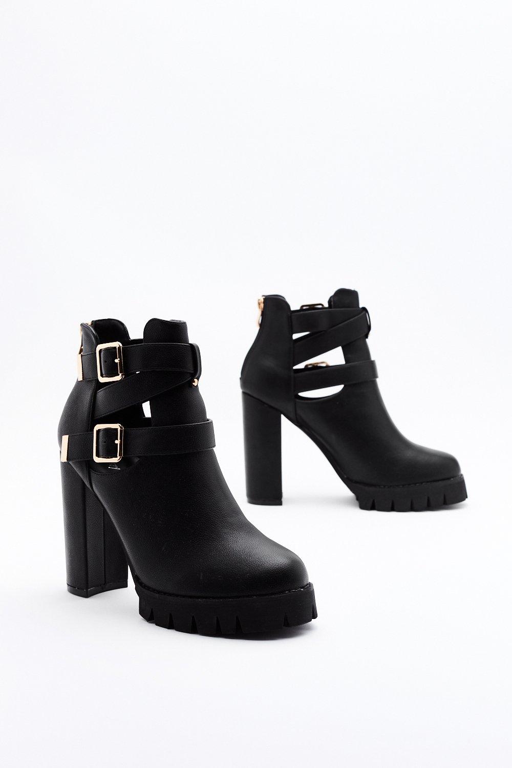 Cut Out Me Some Slack Faux Leather Buckle Boots Nasty Gal