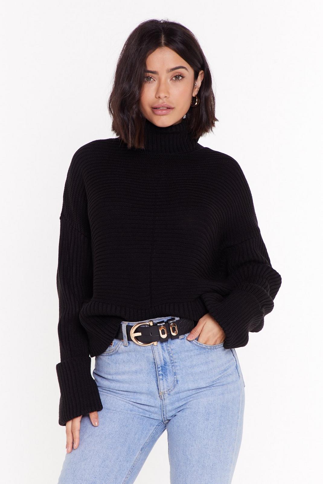 Black That's How We Roll Cable Knit Sweater image number 1