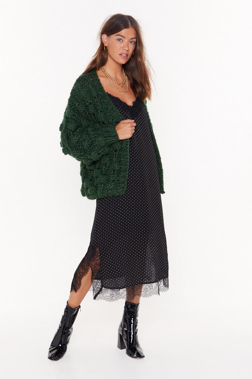 Green Chunky Bobble Knit Cardigan image number 1
