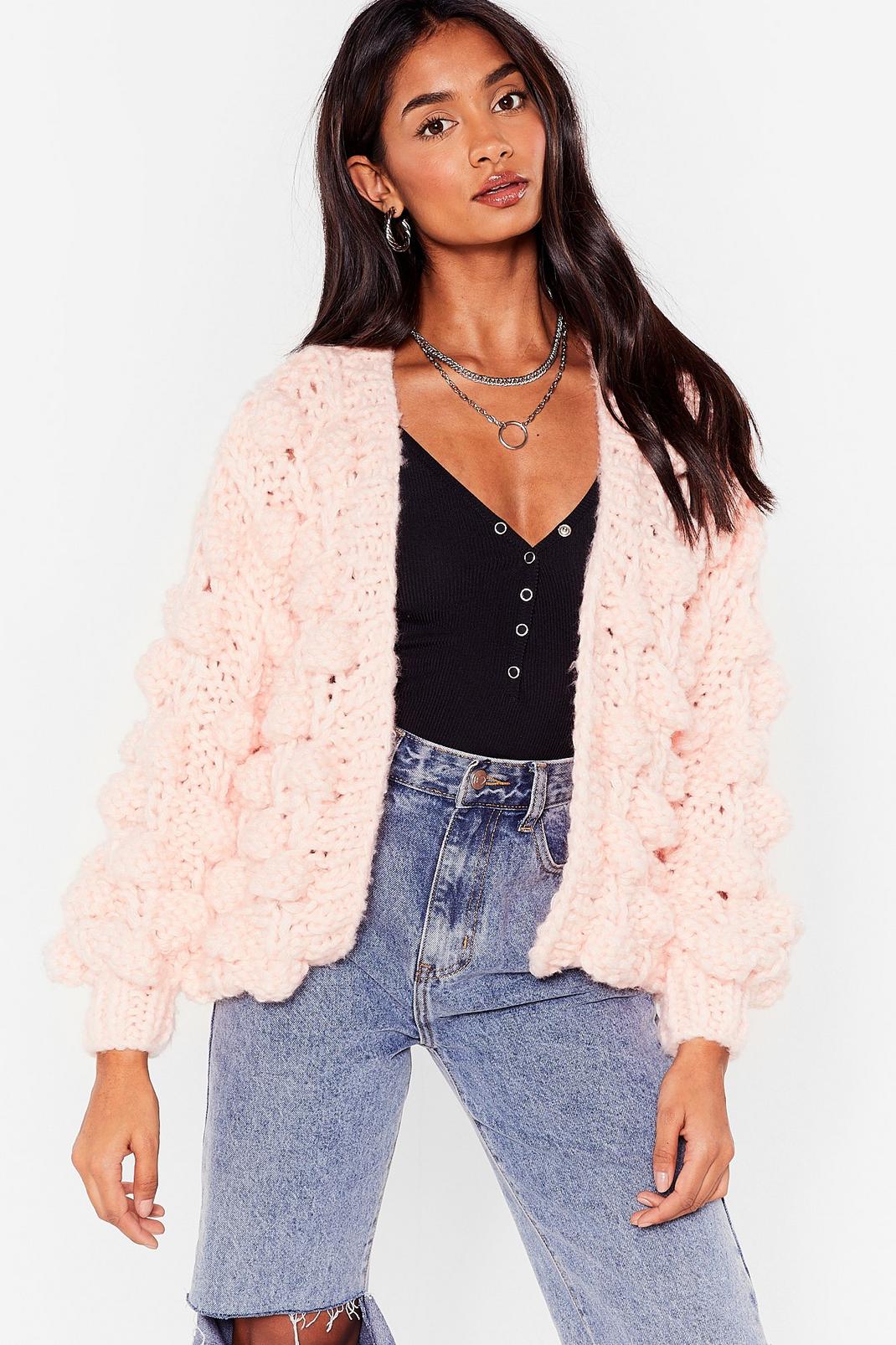 Pink Chunky Bobble Knit Cardigan image number 1