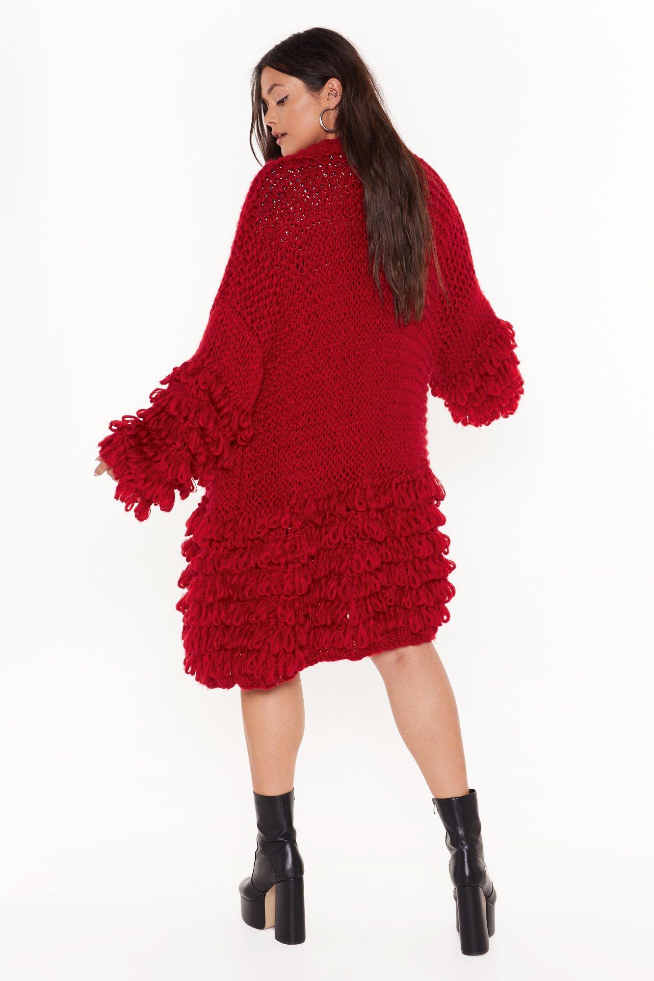 Red loop knit cardigan shop
