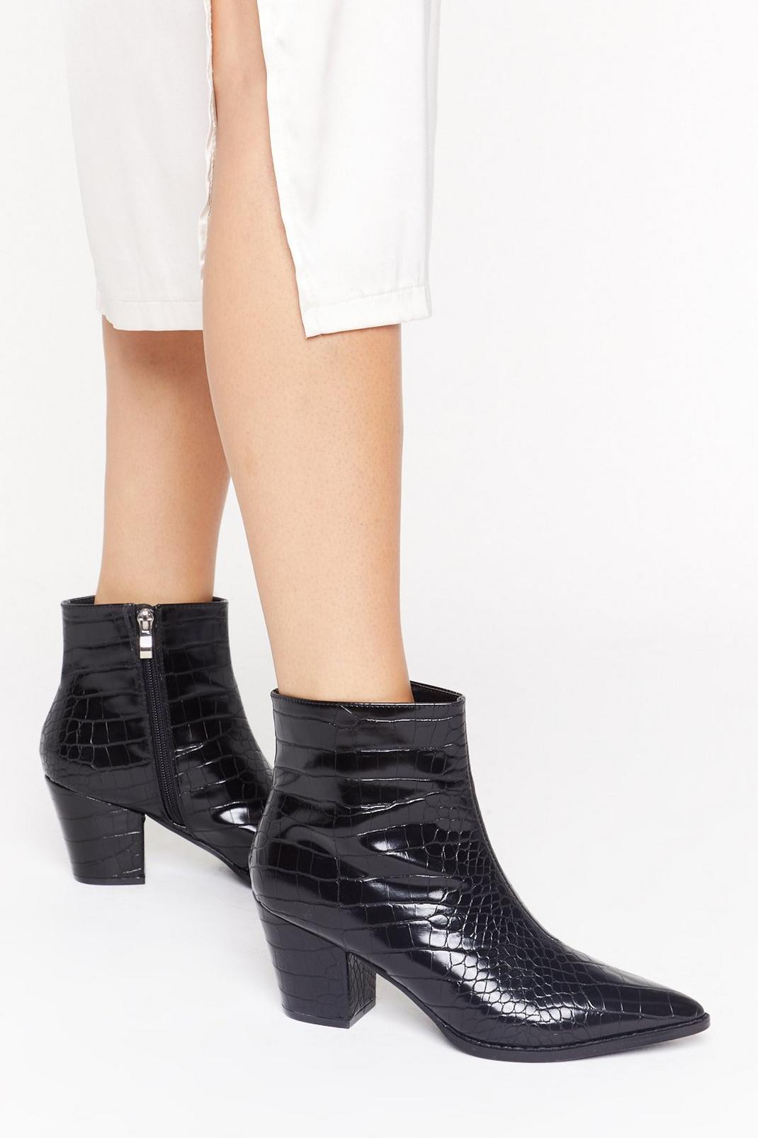 Pop Croc and Drop Faux Leather Block Heel Boots image number 1