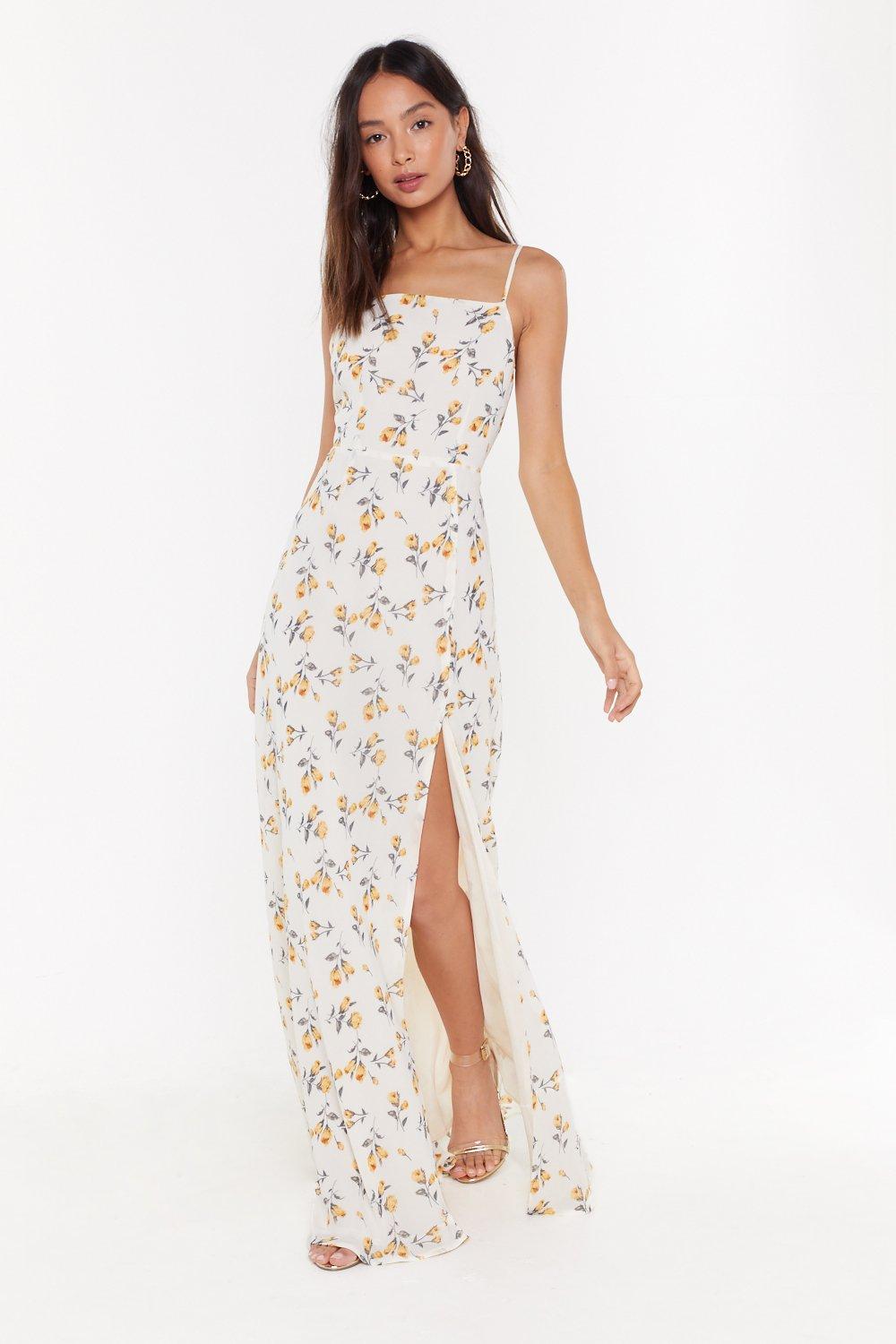 beige floral maxi dress