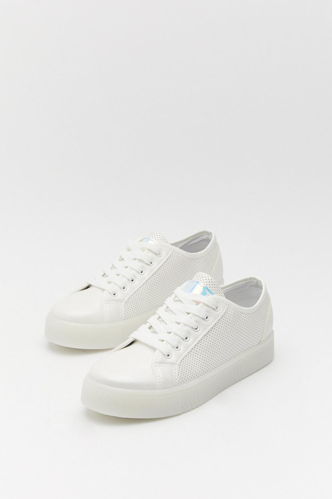 Pearlised Perforated Lace Up Trainers image number 1