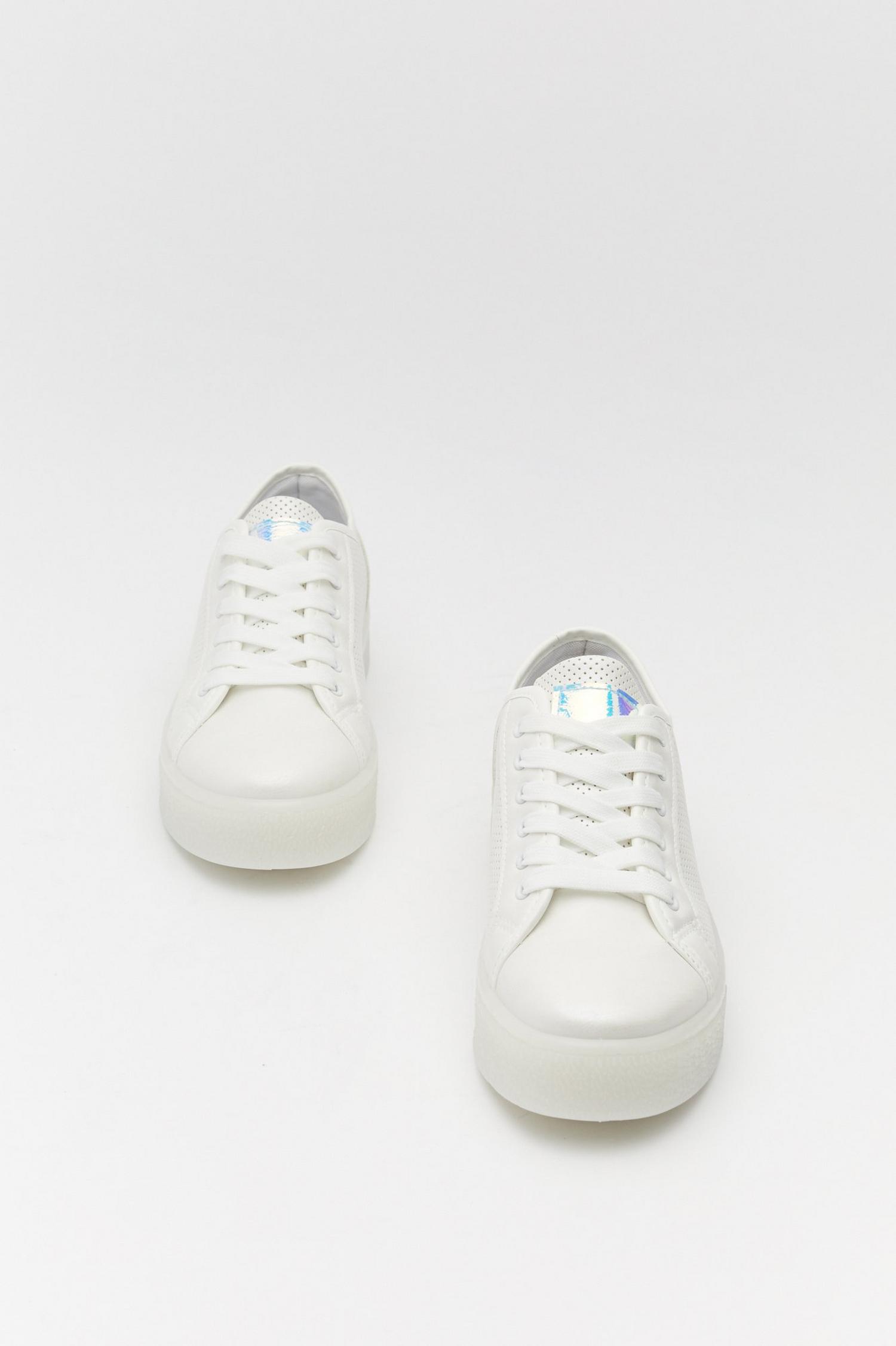 Pearlised Perforated Lace Up Sneaker | Nasty Gal