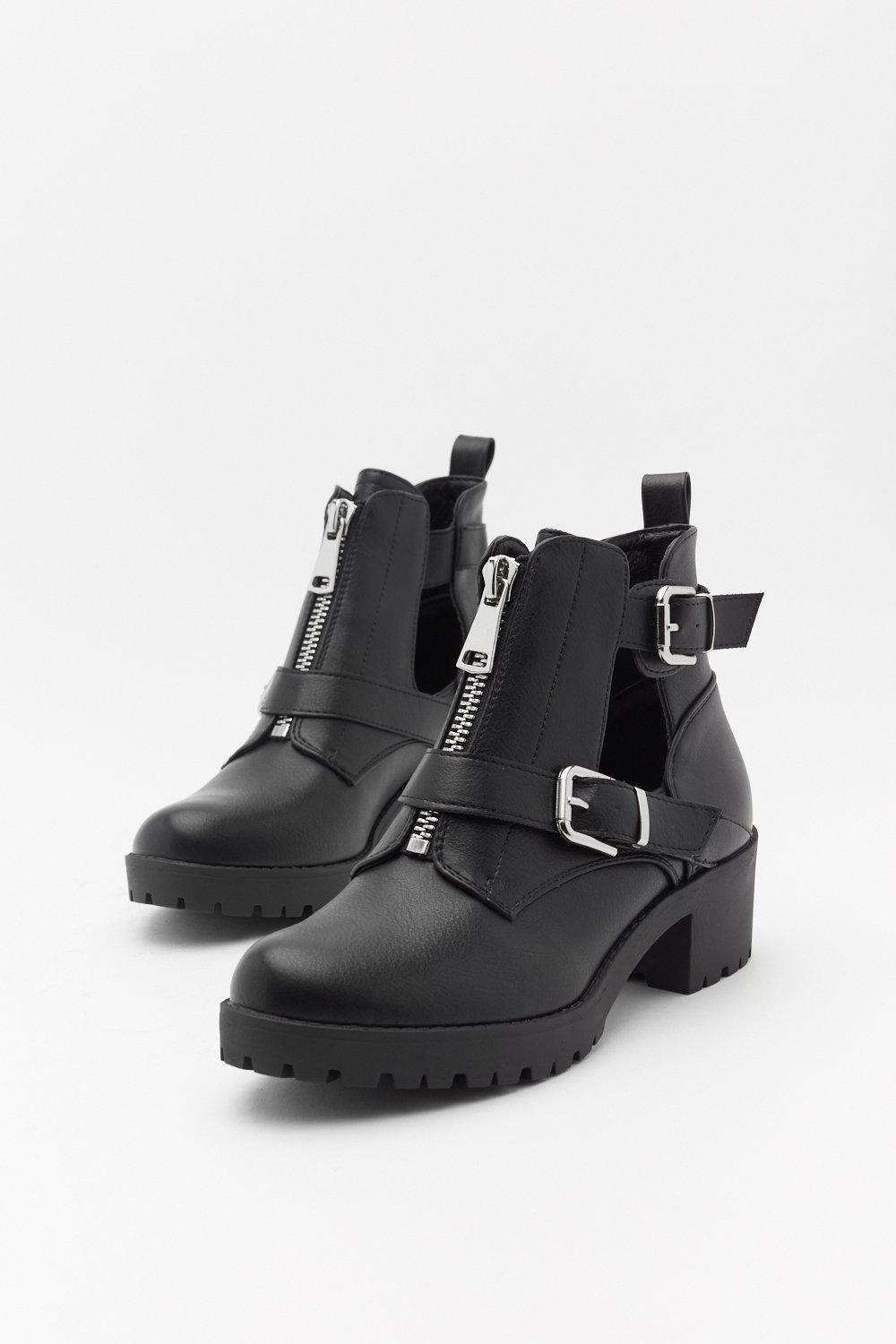 Double Buckle Cut Out Biker Boot Nasty Gal