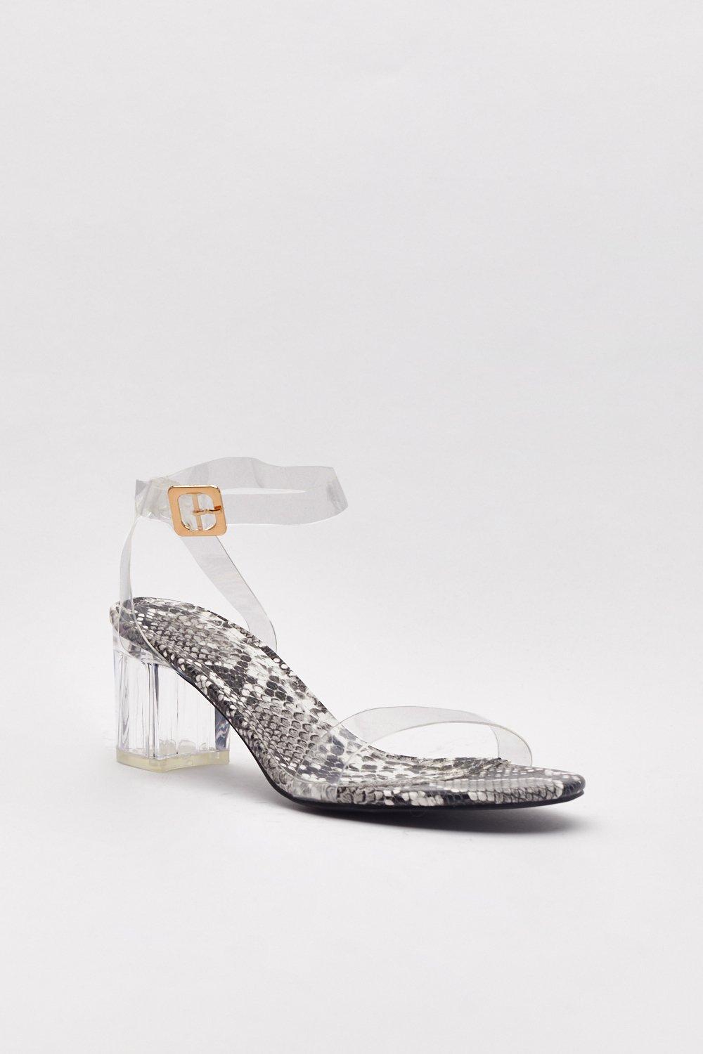 Snake clear heel block cheap heel sandal