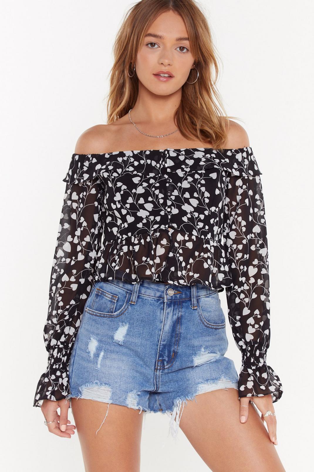 Connect the Hearts Off-the-Shoulder Ruffle Blouse image number 1