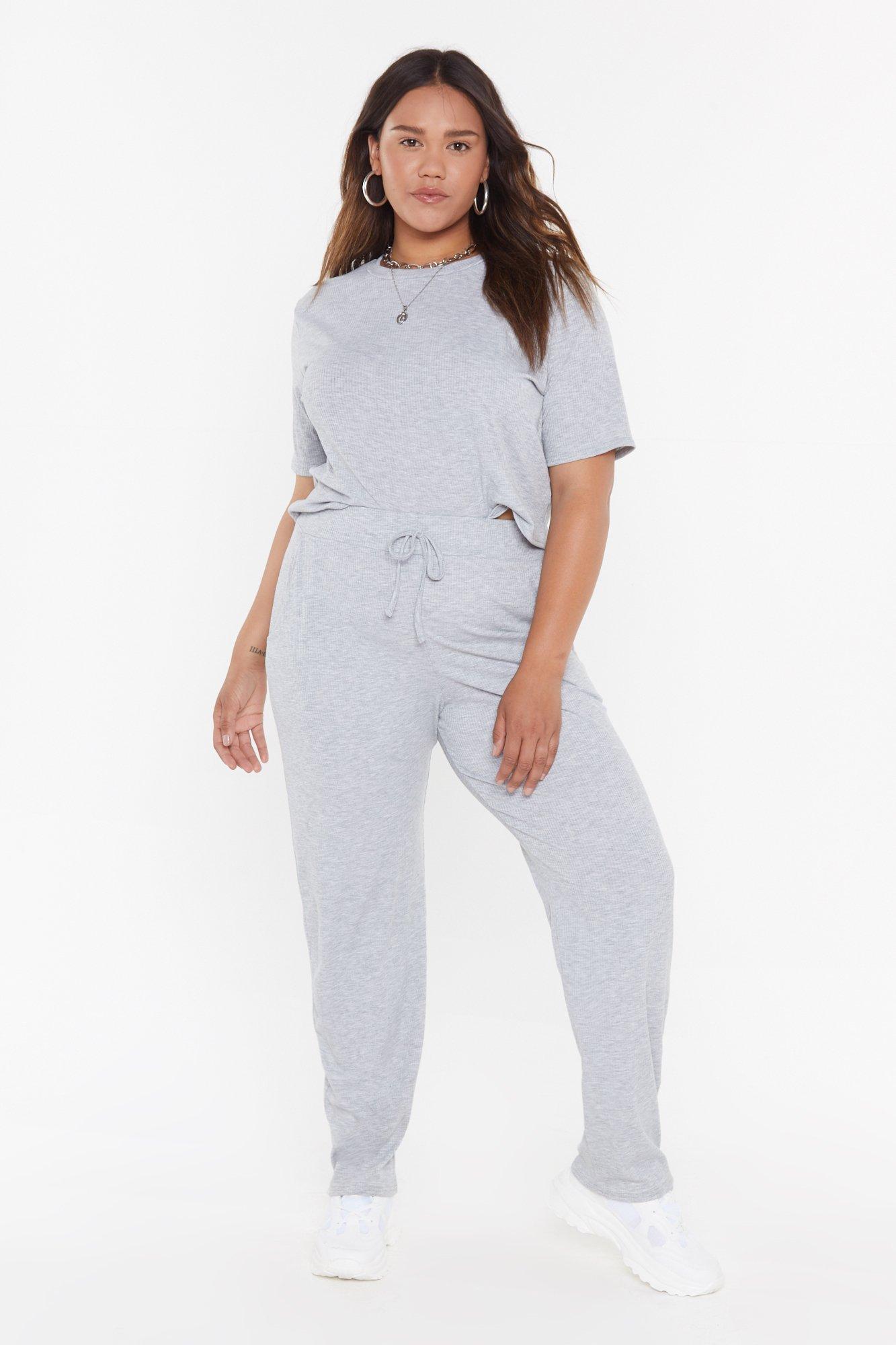 grey joggers white t shirt