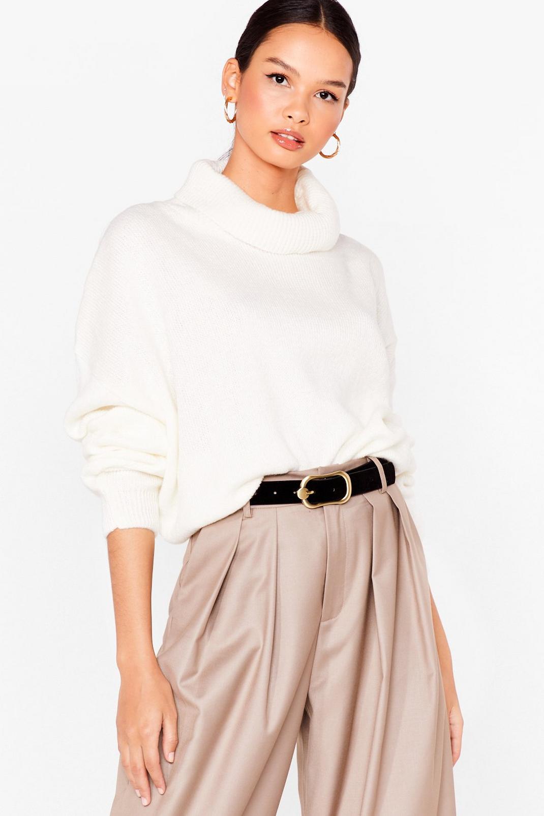 Cream Slouchy Knitted Turtleneck Jumper image number 1
